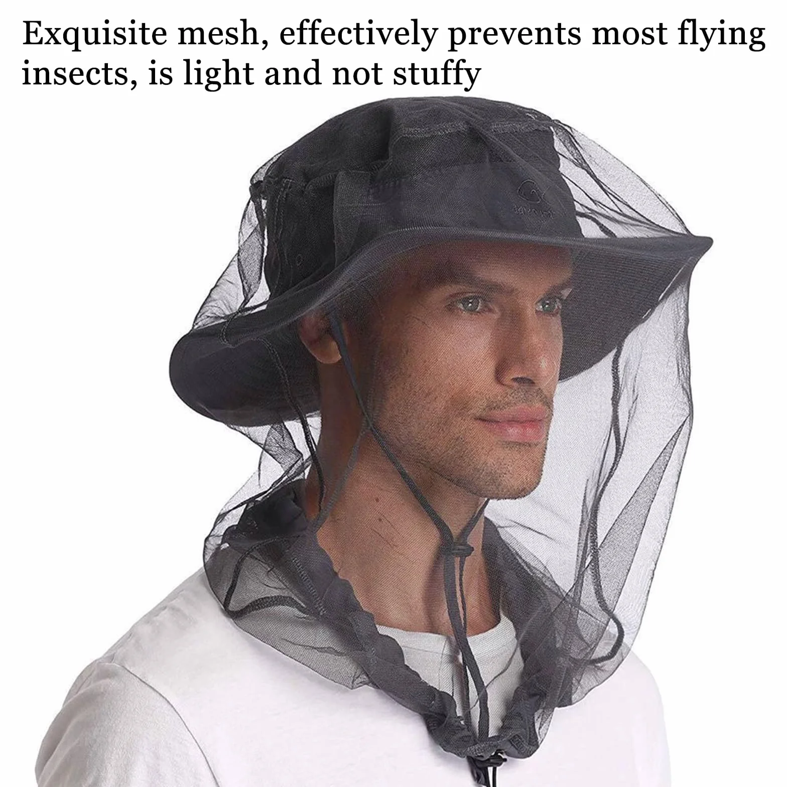 2 Pièces Filet de Tête de Moustique Moustique Protection de Tête Filet avec Sac de Transport Anti-Moustique Chapeau Masque pour Camping Jungle Randonnée l'escalade Équipement