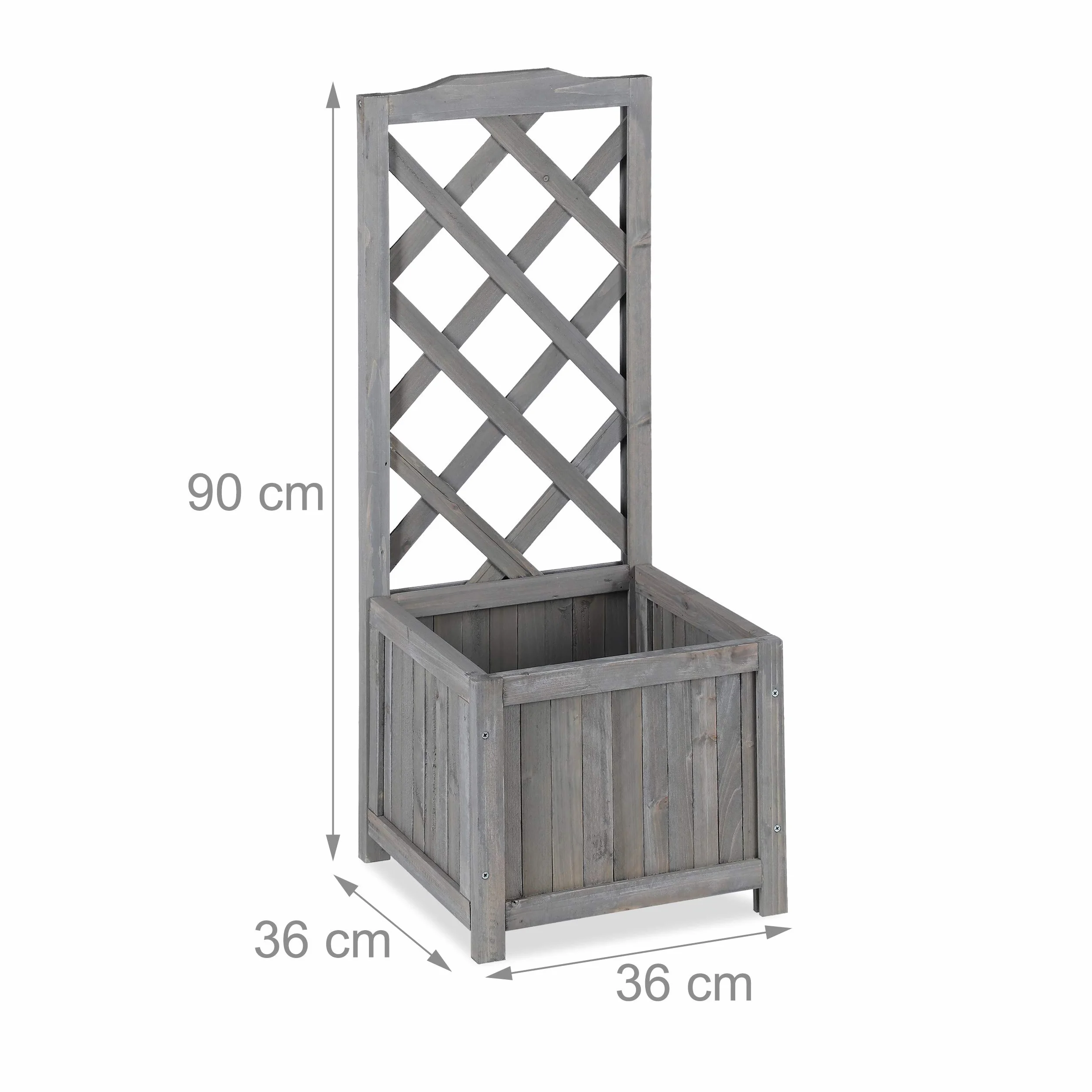 Relaxdays Jardinière Treillis Espalier Tuteur Plantes Grimpantes Bac à Fleurs Bois 20L 90cm Gris