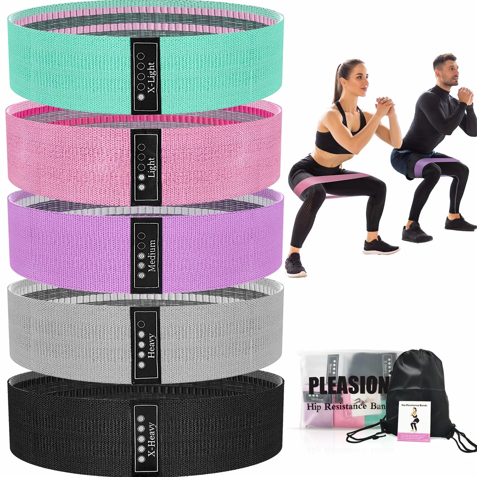 Bande Élastique Musculation Fitness en Tissu, Bande de Résistance pour Femme/Homme, Sport Entraînement