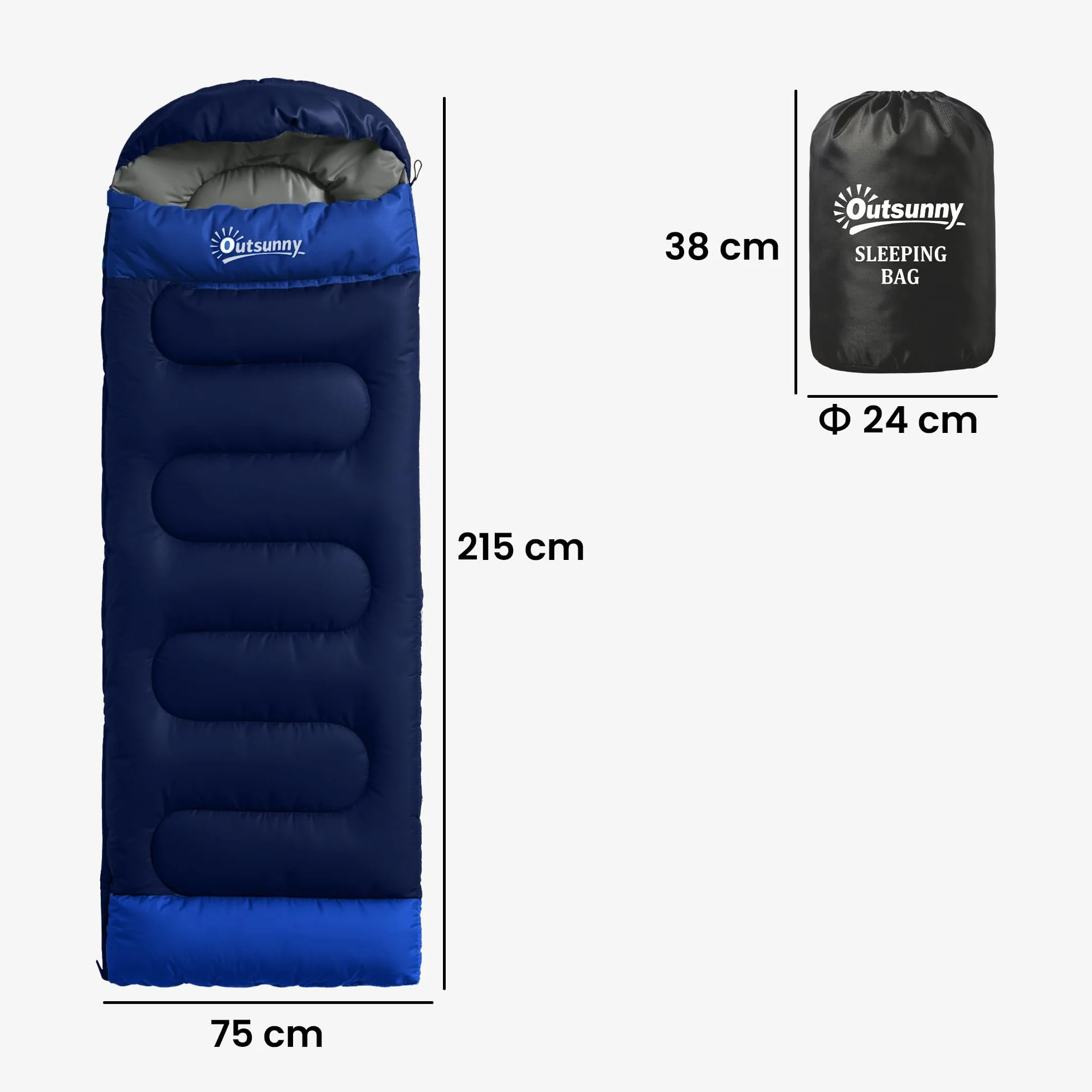 Outsunny Sac de Couchage Adulte Coton Creux 300 g/m² pour Camping Randonnée