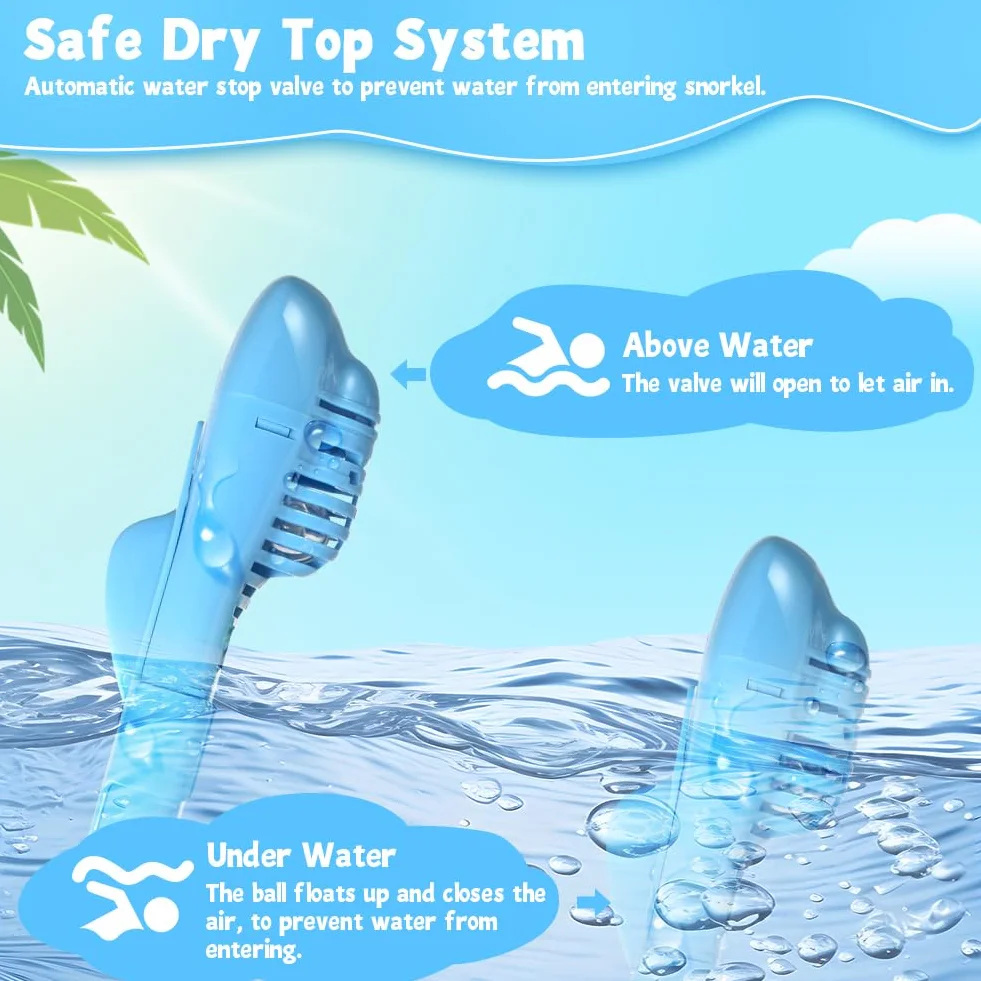Masque de Plongée Enfants Intégral 180° HD Anti-Buée Anti-Fuite avec Tuba à Couvercle Sec