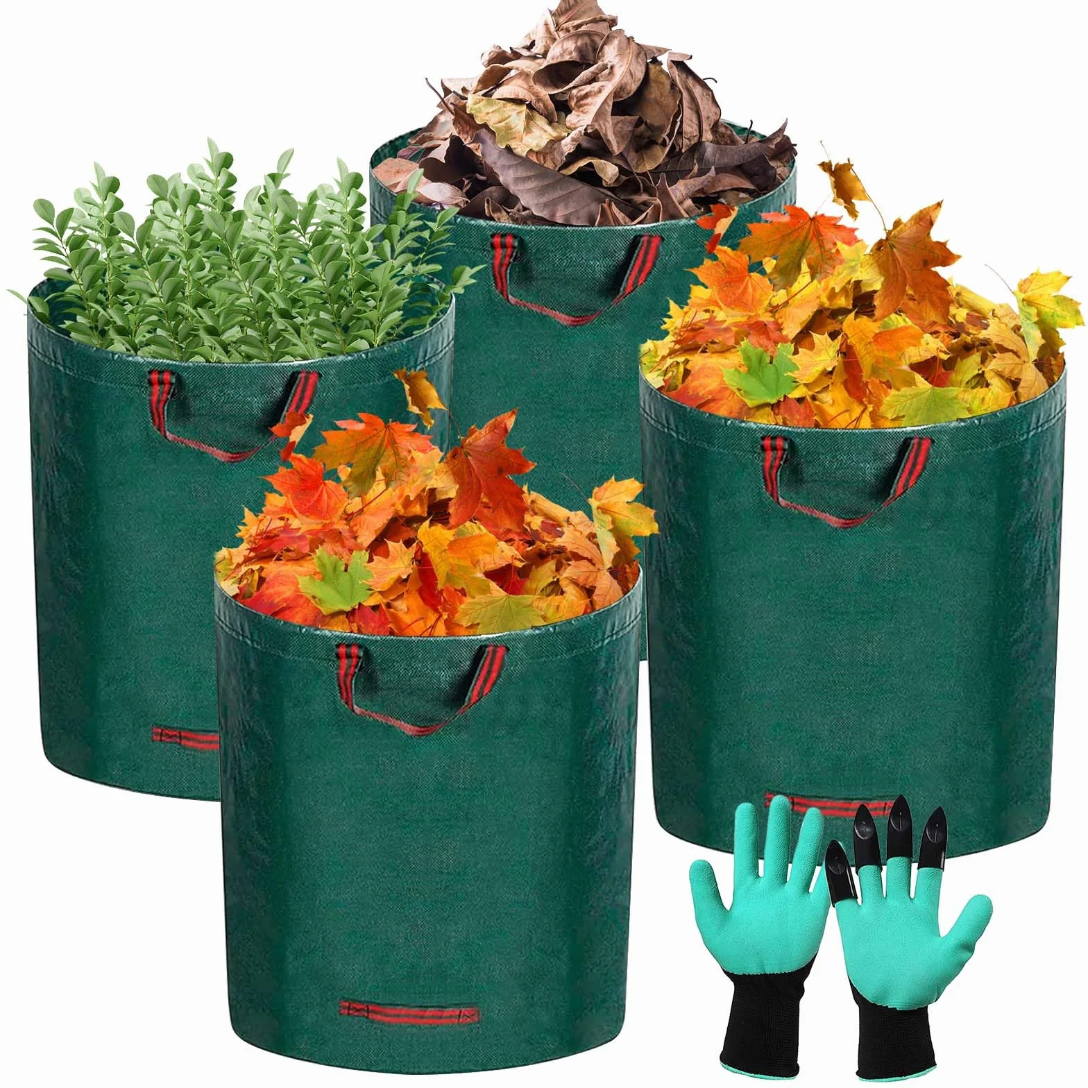 Sacs de Jardin 300L 4x Pliables Réutilisables Étanches avec Poignées Déchets Jardinage