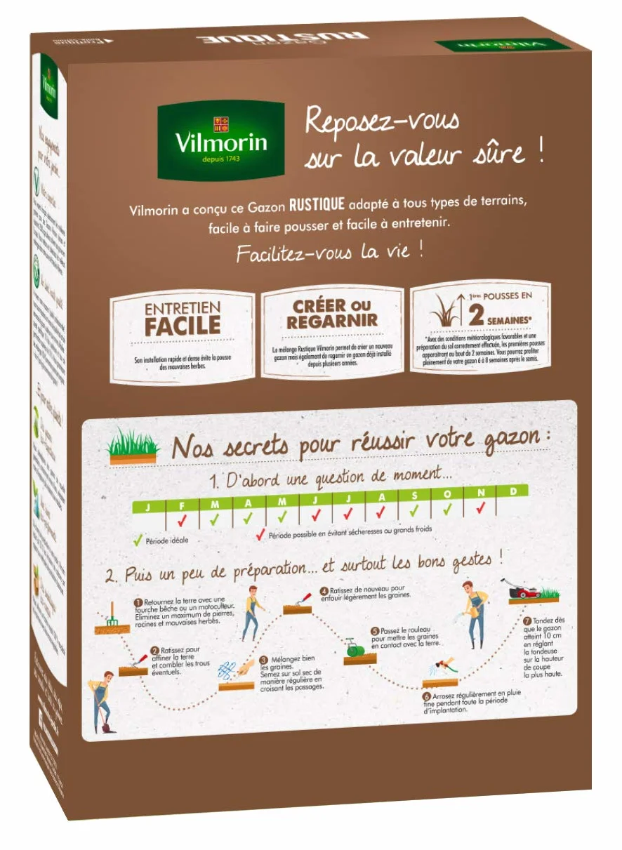Gazon Rustique VILMORIN 1kg Vert Robuste