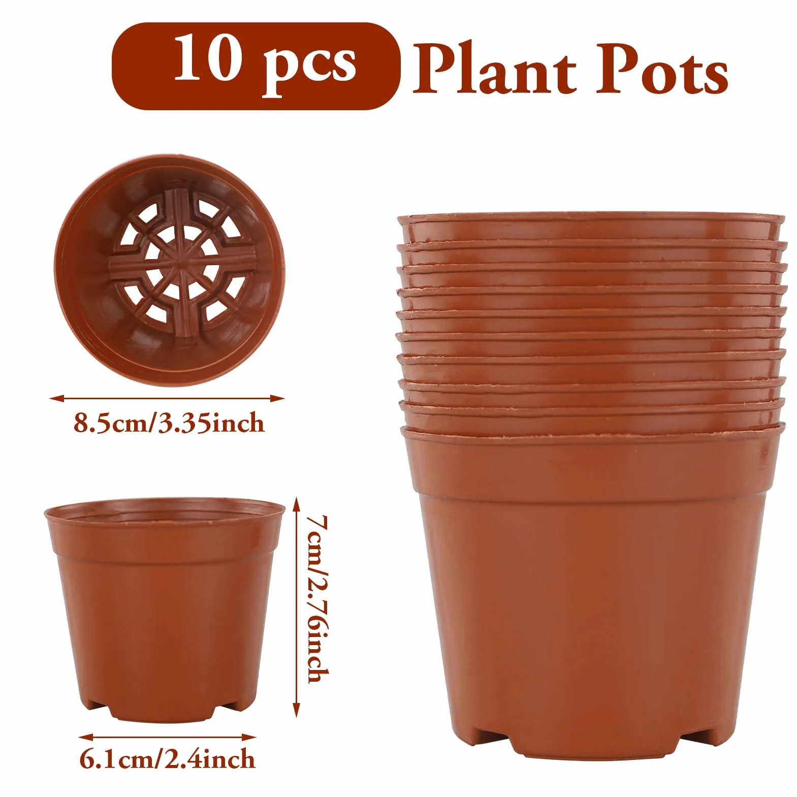 Muzhira Lot de 10 pots en plastique 8,5 cm pour démarrage de semences et boutures