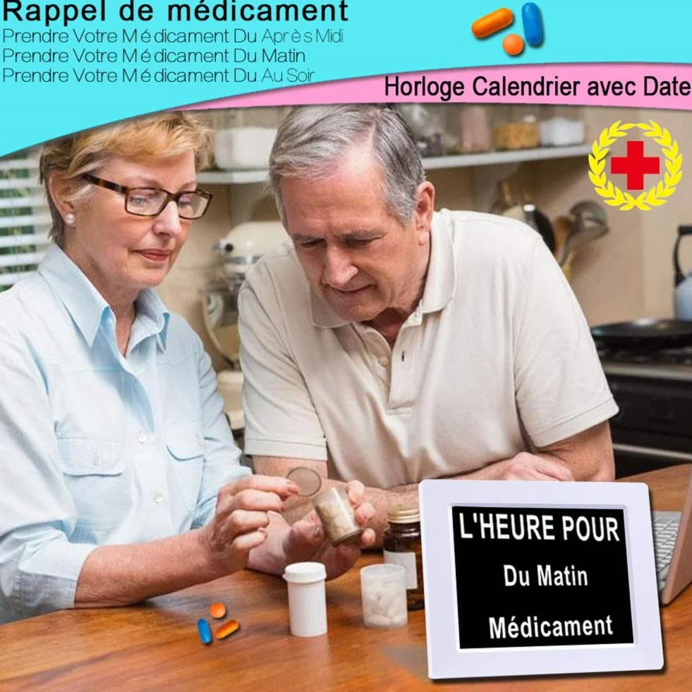 OLDTIME® 8" LCD Horloge Numérique Calendrier avec Date, Jour Et Heure Alzheimer White