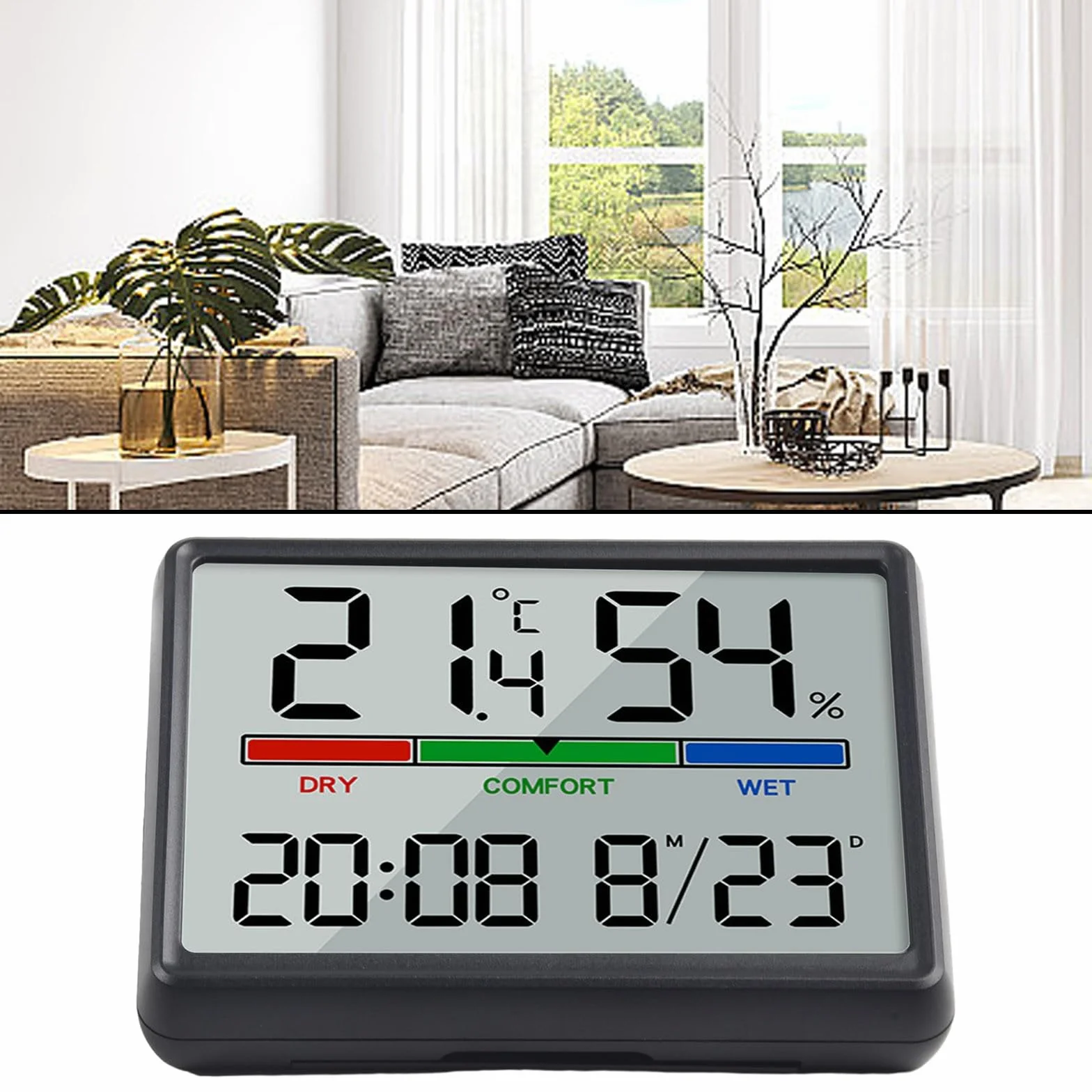 Horloge numérique étanche salle de bain avec thermomètre hygromètre noir