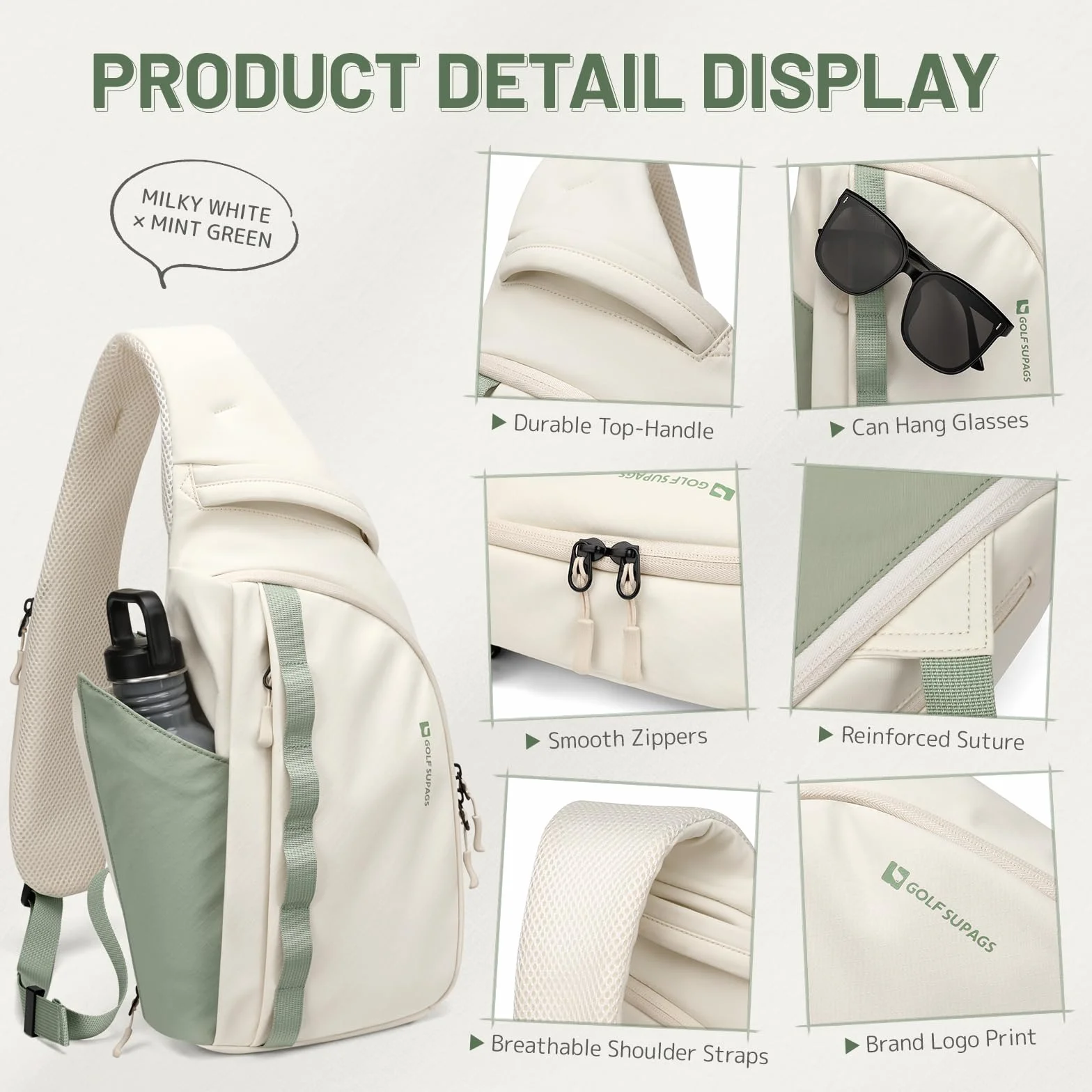GOLF SUPAGS Sac Bandoulière Homme Femme Léger Résistant à l'Eau Polyvalent pour l'Extérieur Cyclisme Voyages