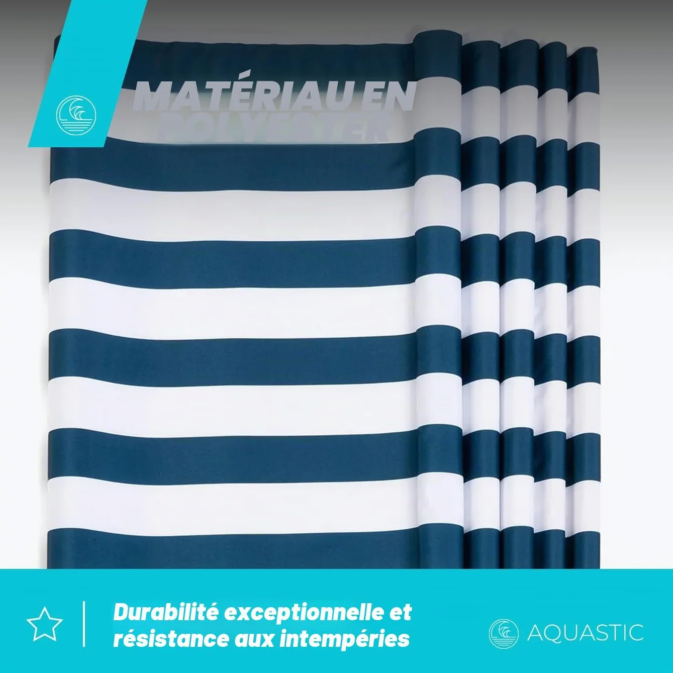 AQUASTIC Pare-Vent de Plage 4 m - Polyester avec piquets en Bois d'eucalyptus - 80 x 400 cm - Pliable avec Sac de Transport - pour la Plage et Le Camping