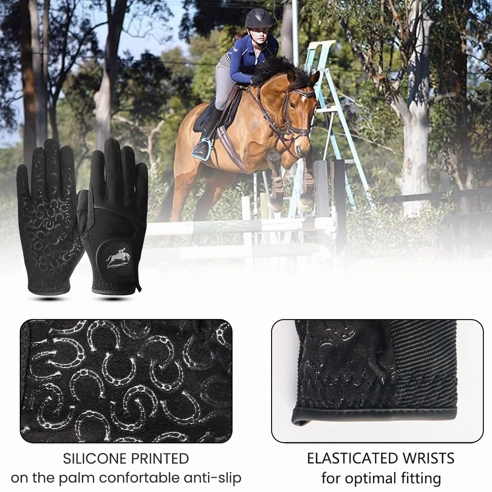AMRTA Paire de gants d'équitation pour femme - Gants d'équitation confortables - Respirants et légers - Couleur : noir, violet, rose