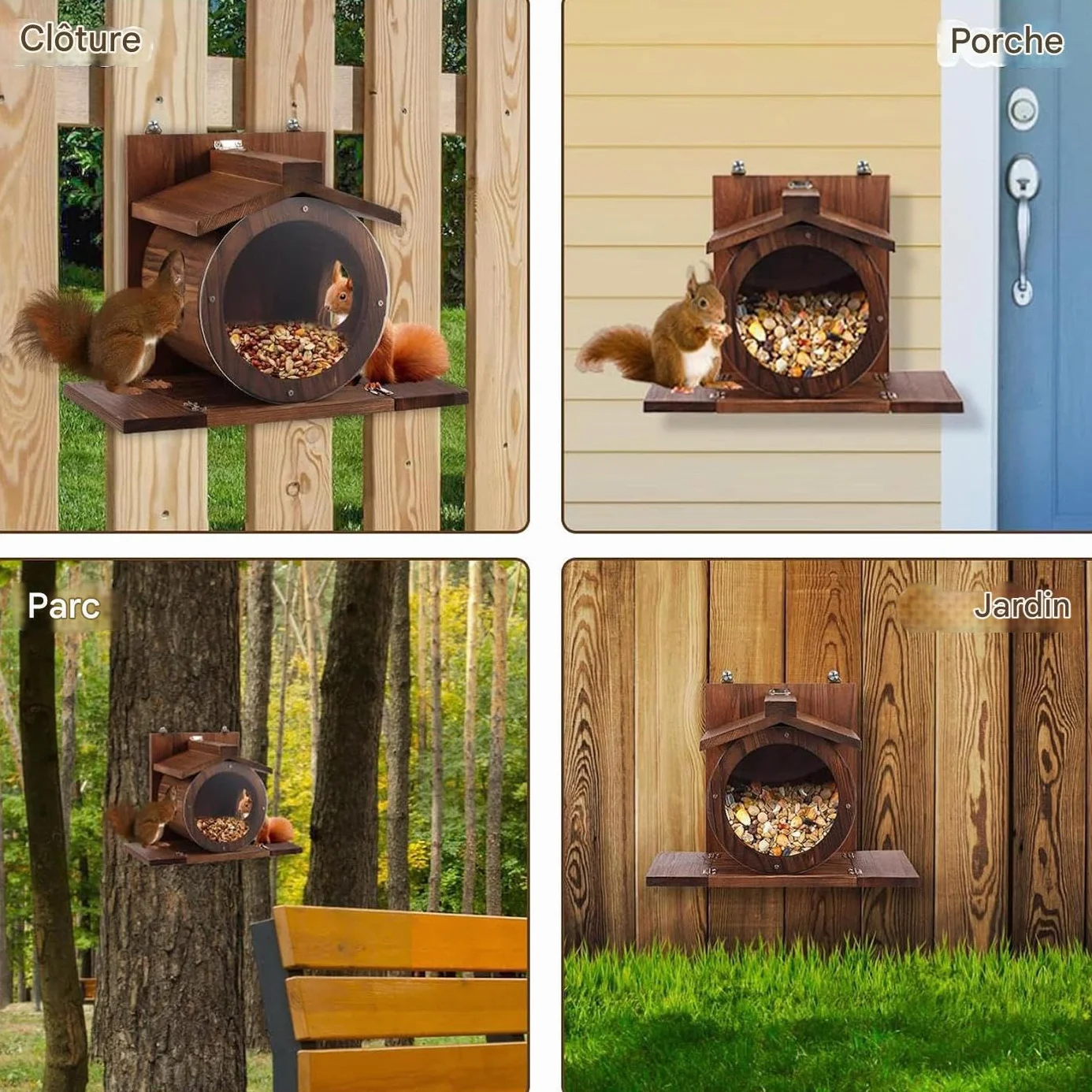 Mangeoire Cabane en Bois pour Écureuils avec Trous d'Aération Résistant aux Intempéries pour Jardin Extérieur