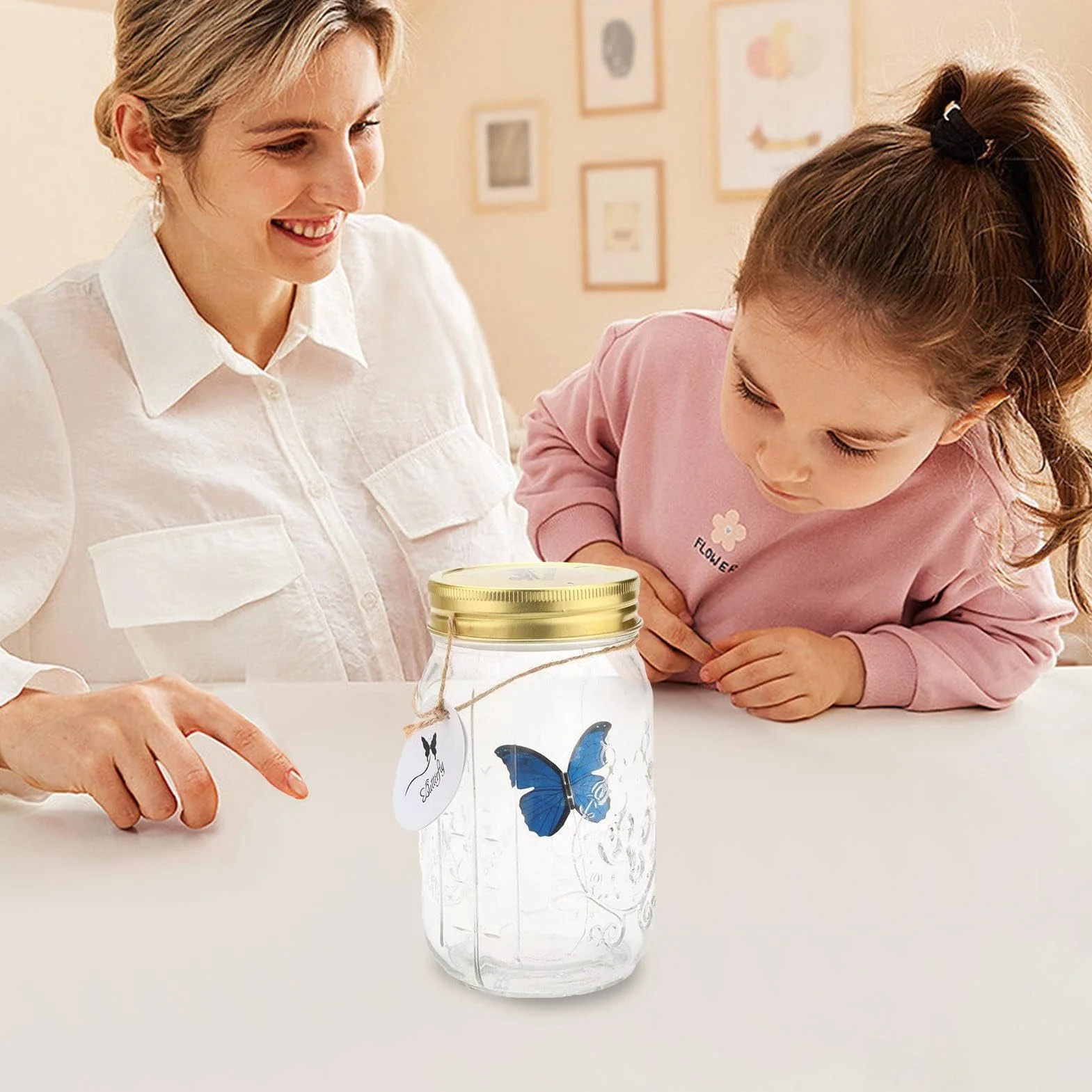 Pot de collection de papillons - Conteneur d'affichage d'insectes avec papillon animé à piles