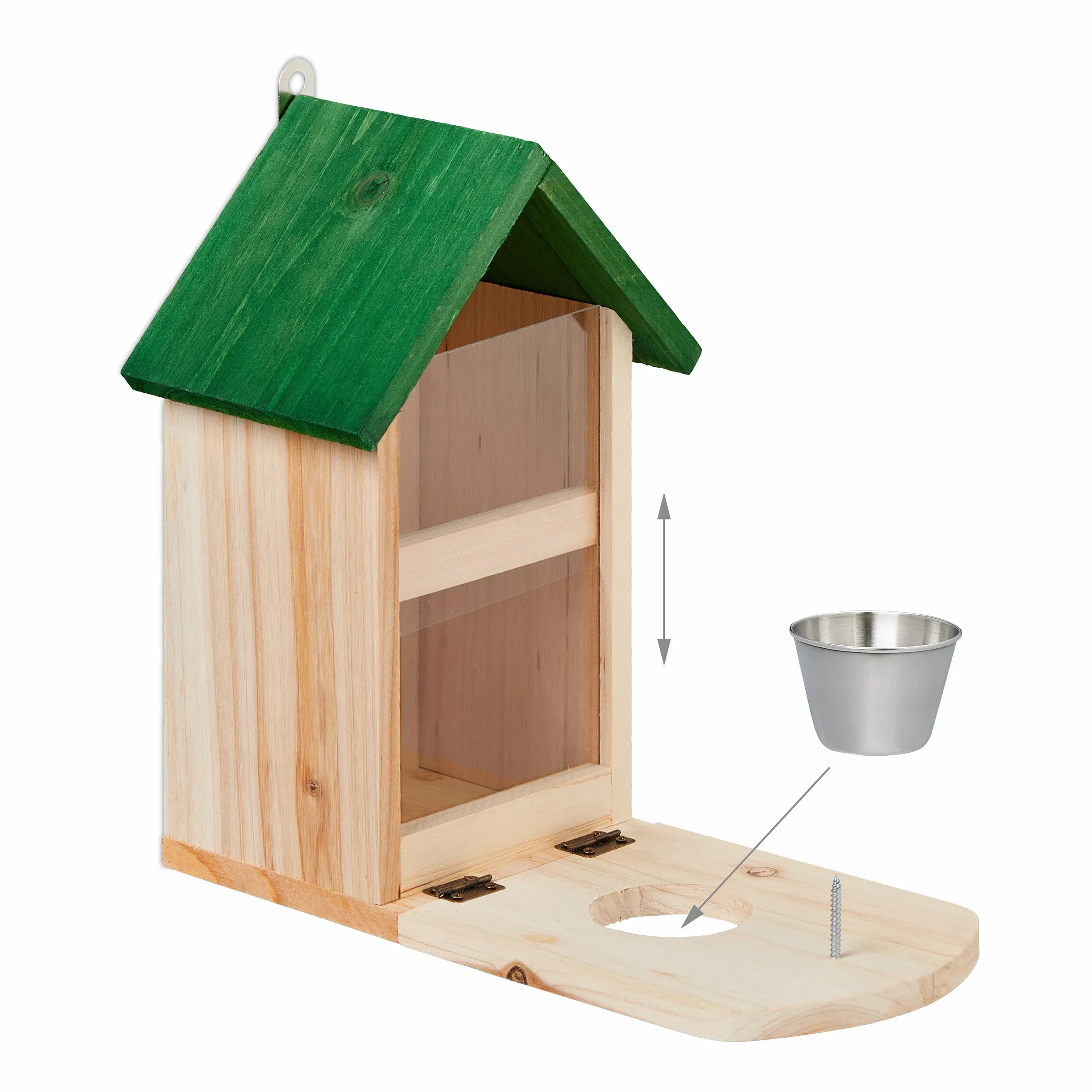 Relaxdays Mangeoire en Bois pour Écureuils avec Vis et Seau à Eau, Nature et Vert
