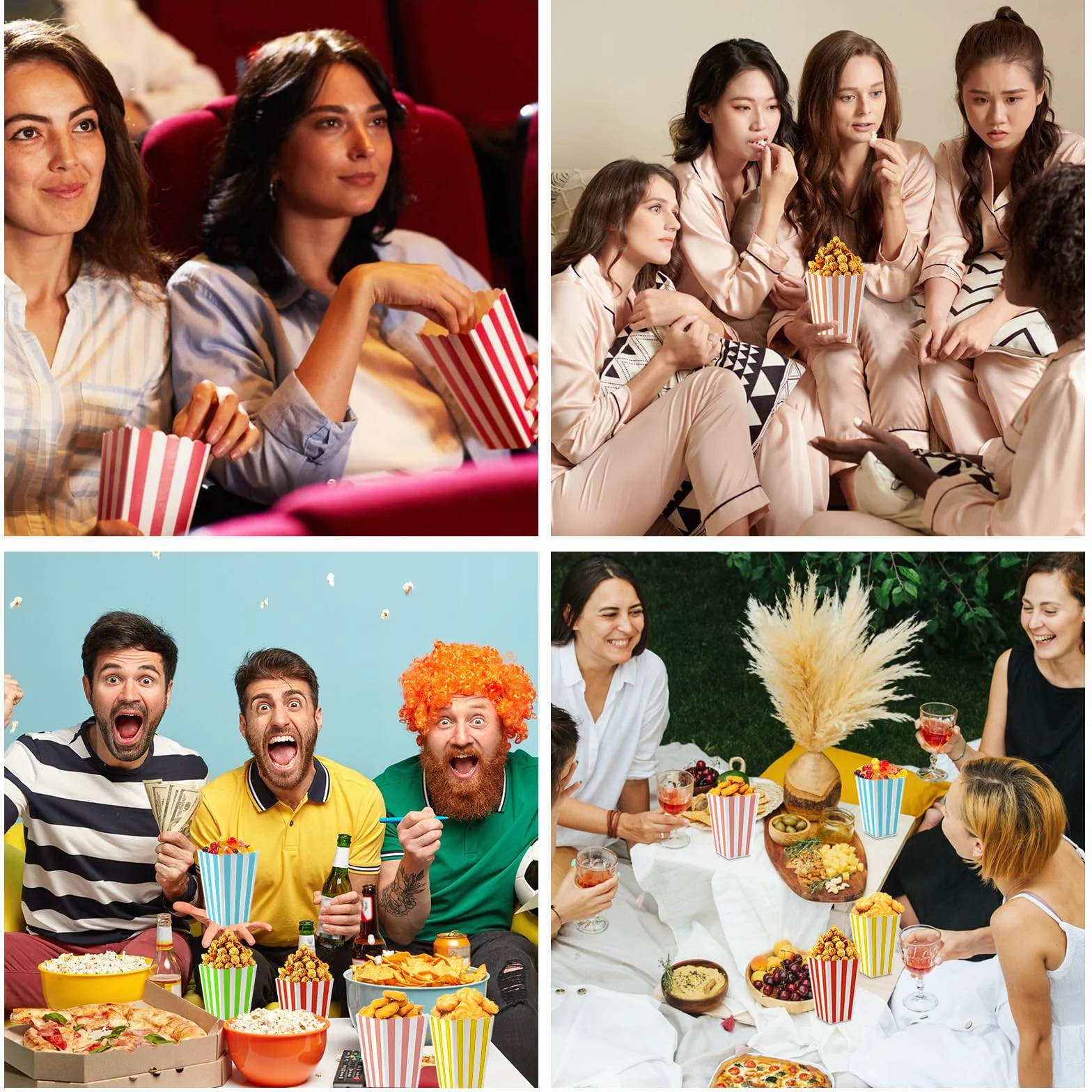 Boîtes à Popcorn Rétro 50 Pièces 5 Couleurs Carton pour Anniversaires Soirées Cinéma