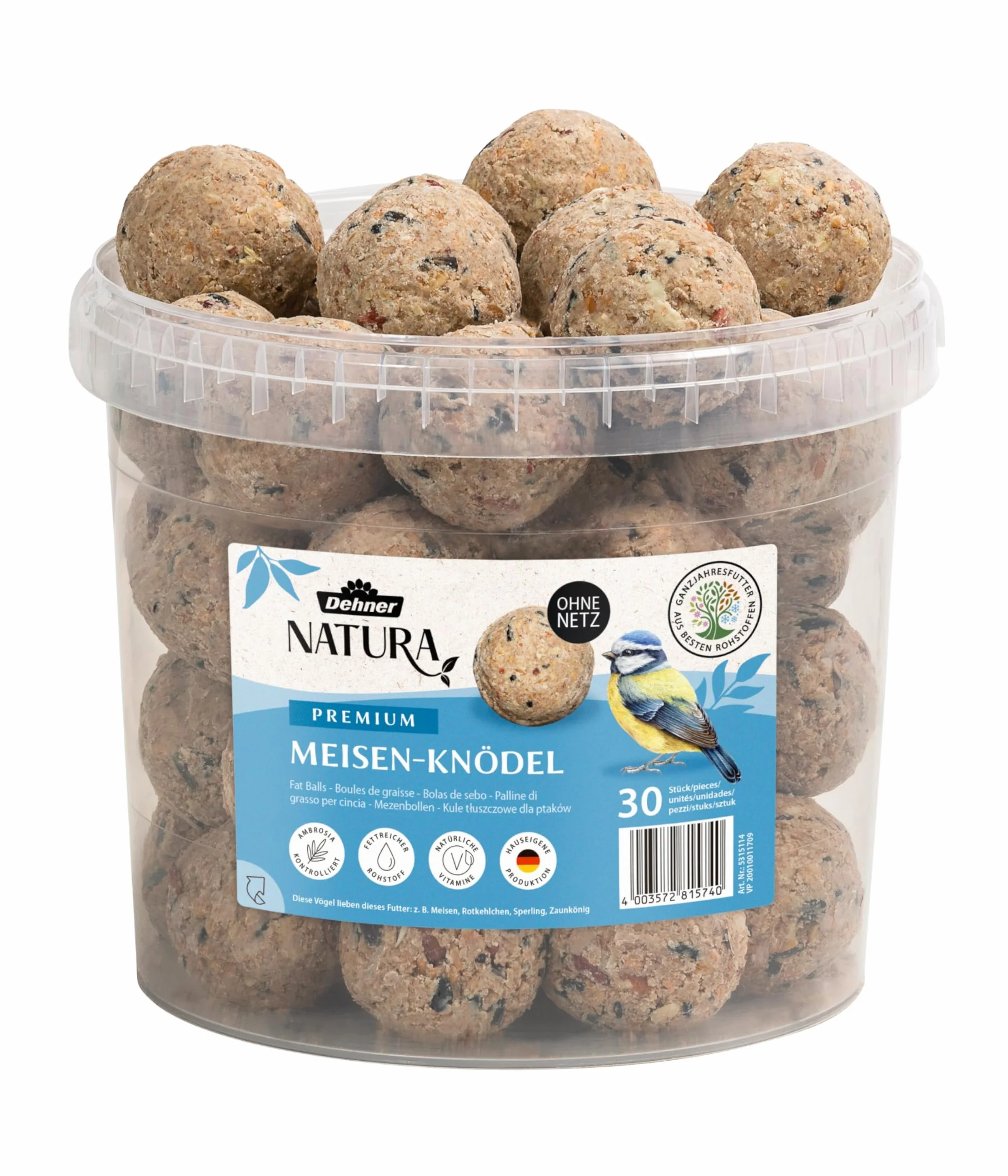 Dehner Natura Nourriture pour Oiseaux Sauvages Boules de Graisse sans Filet 30 pièces 90 g 2,7 kg