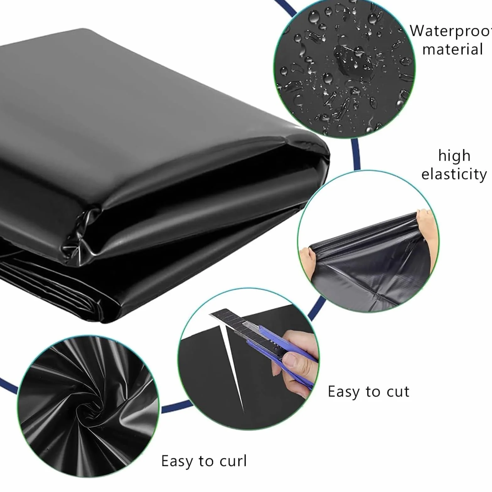 Bâche pour Bassin 7x7m Caoutchouc Liner pour Étang Koi Cascades (6x6m)