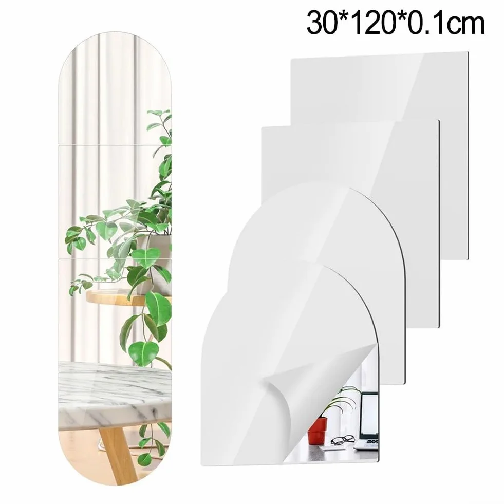 Lot de 4 miroirs autocollants en acrylique - Flexibles et incassables - 20 cm/30 cm - Forme ronde et carrée