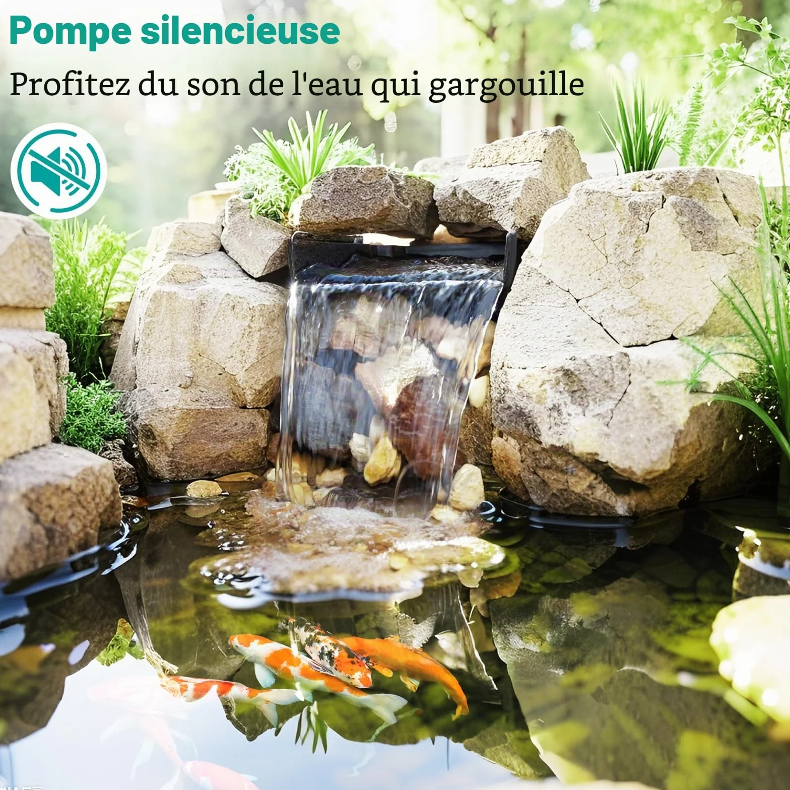 Pompe de bassin Cascade acier inoxydable 20 cm 40 W 2500 l/h pour étang de jardin