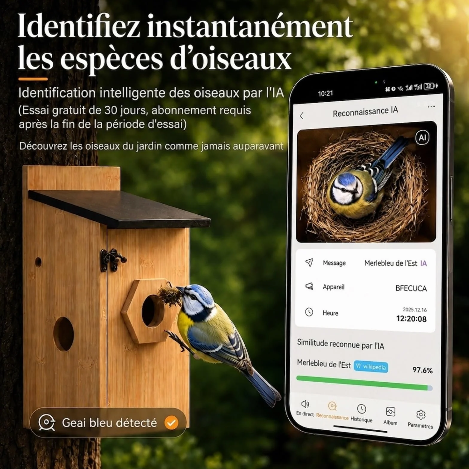 Nichoir Oiseaux avec Caméra 5MP HD WiFi 2.4G Vision Nocturne Exterieur