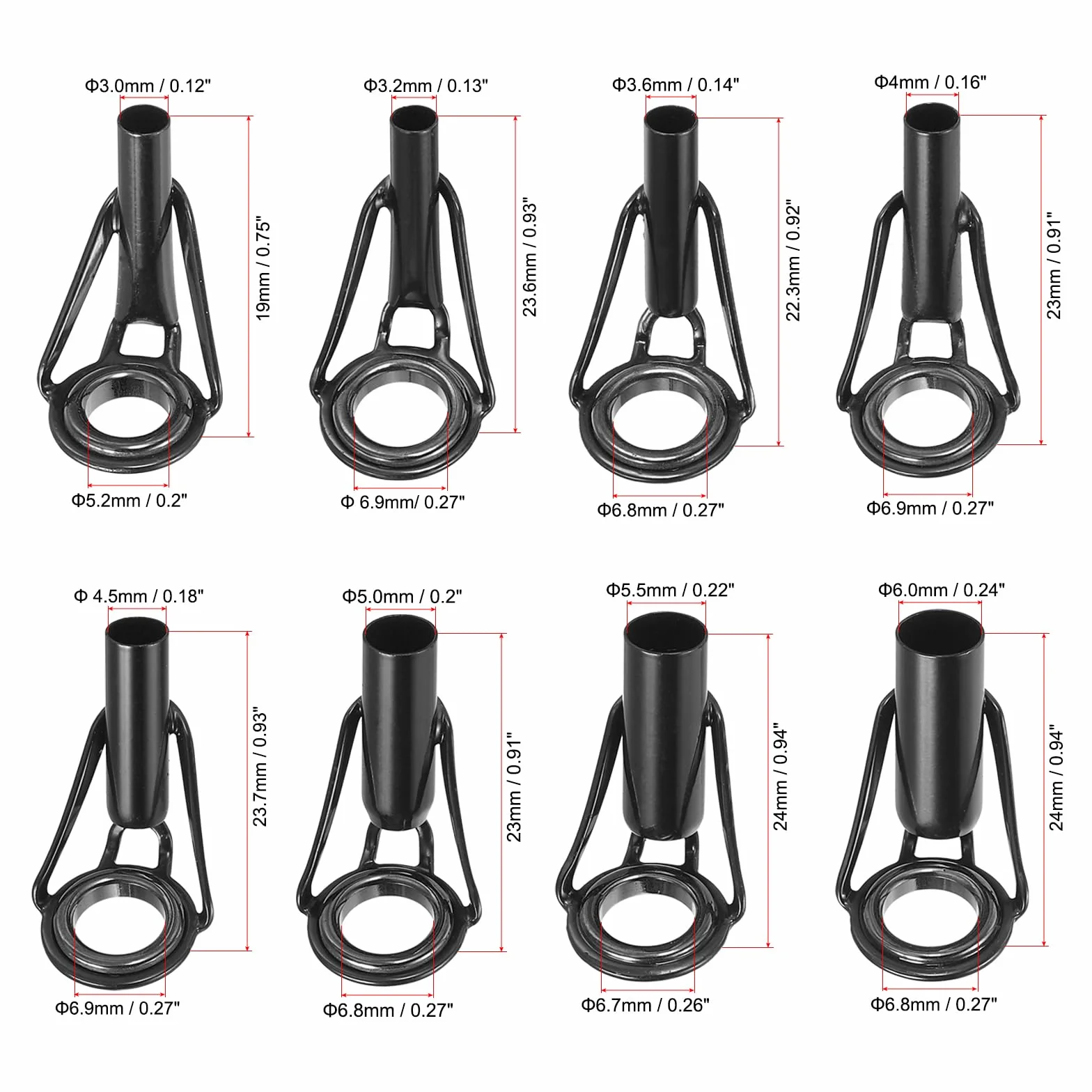 PATIKIL Canne Pêche Embouts Réparation Trousse 3-6mm INOX Acier Guide Eau Salée Douce 8 pcs Noir