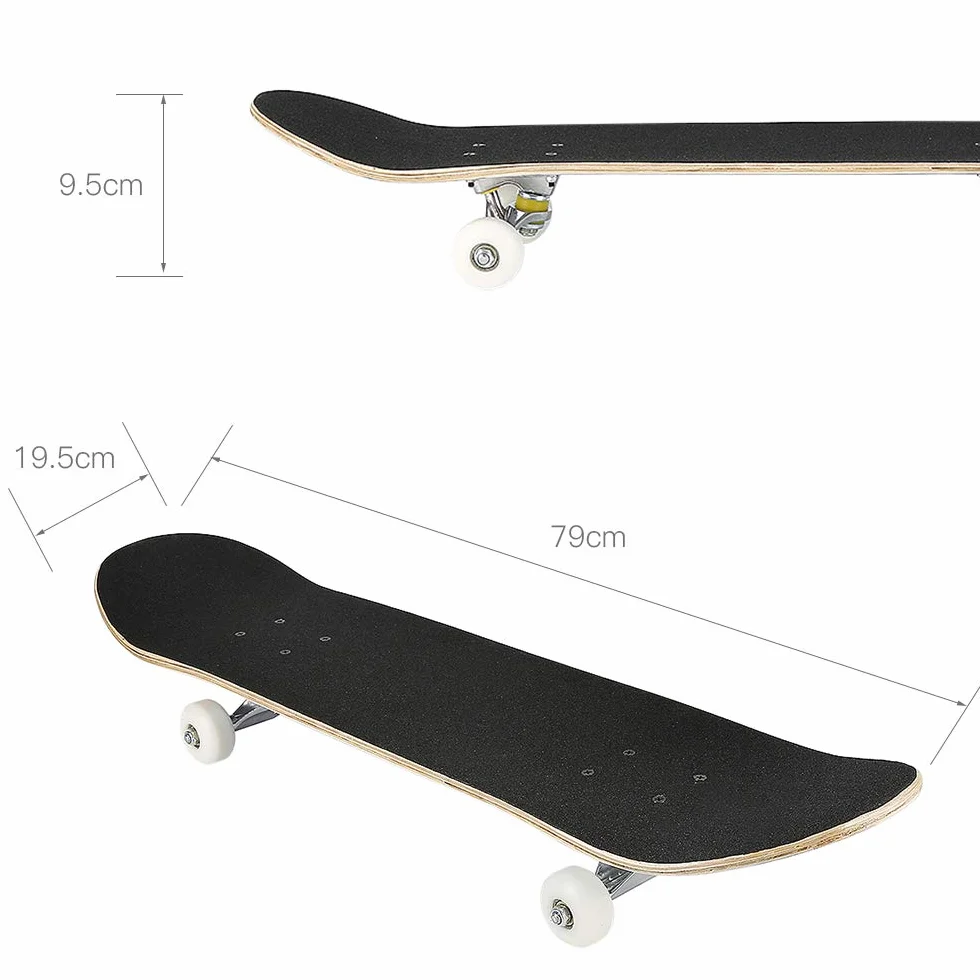 Skateboard Complet pour Enfants, Adolescents et Adultes, débutants, Double Kick Maple Deck Concave Cruiser Skateboard avec Outil en T