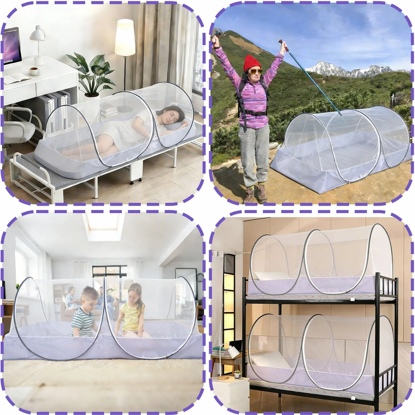 Moustiquaire Lit 1 Place, Tente Moustiquaire, Pliable, Anti-Moustiques et Anti-Insectes, Portable, Moustiquaire Autoportante pour Voyage, Lit, Camping, Extérieur, 200x100x73 cm