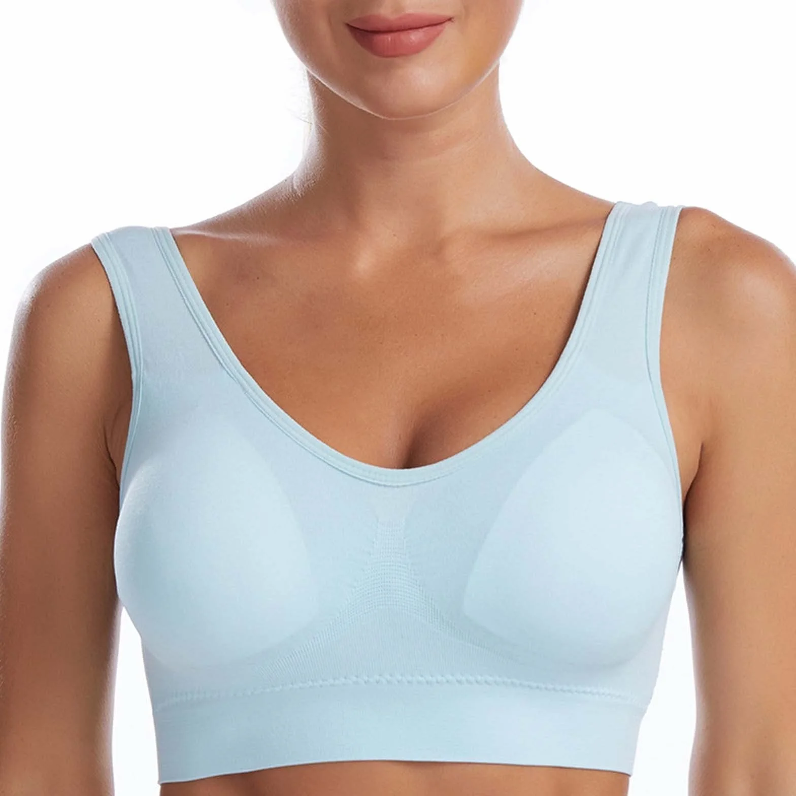 Soutiens-Gorge de Sport Femme sans Couture Blanc avec Coussin Amovible