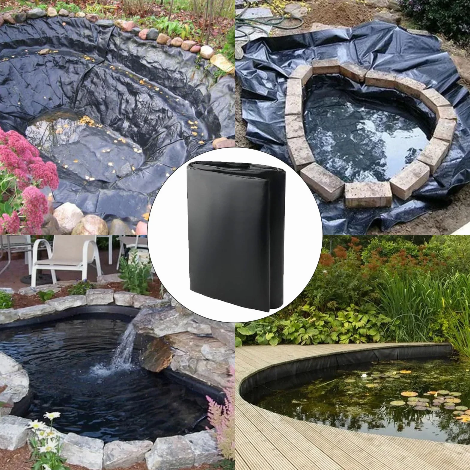 Bâche Liner pour Bassin 2 m x 2 m Noir Flexible pour Étang Jardin Fontaine Cascade