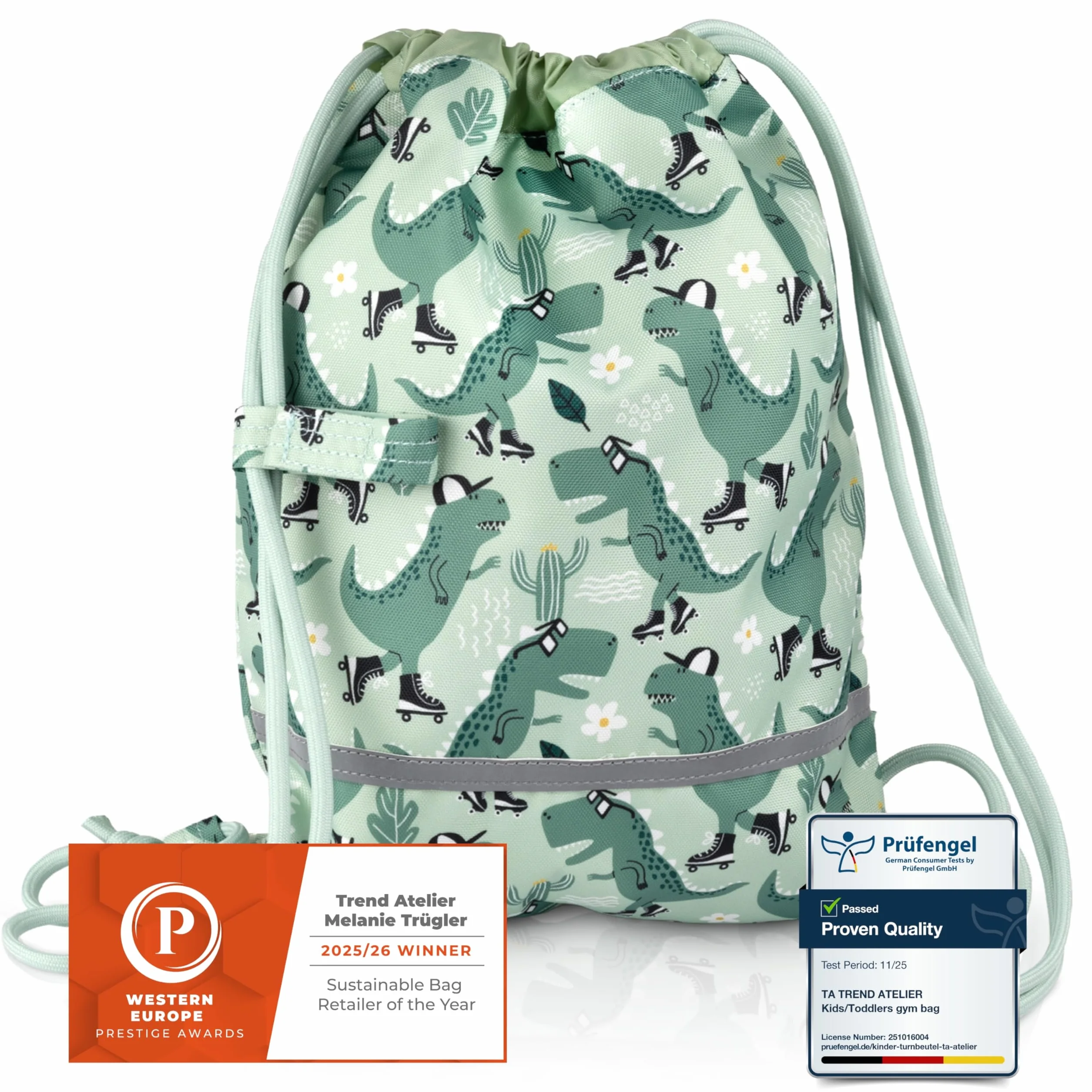 Sac de gym enfant maternelle en polyester recyclé – imperméable, sans PFC, avec réflecteurs et sangle poitrine