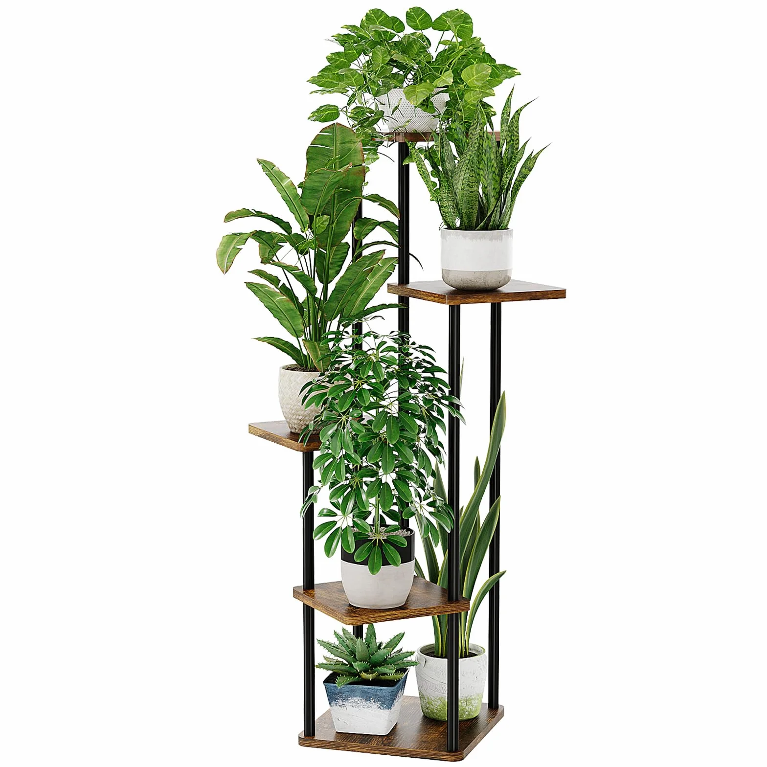 Bamworld Support Plantes Intérieur À 5 Niveaux, Étagère Plante En Métal Brun