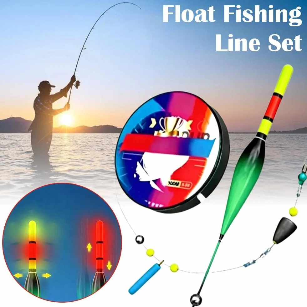 Ensemble ligne pêche automatique 100 m pré-noué flotteur changeant couleur eau douce salée