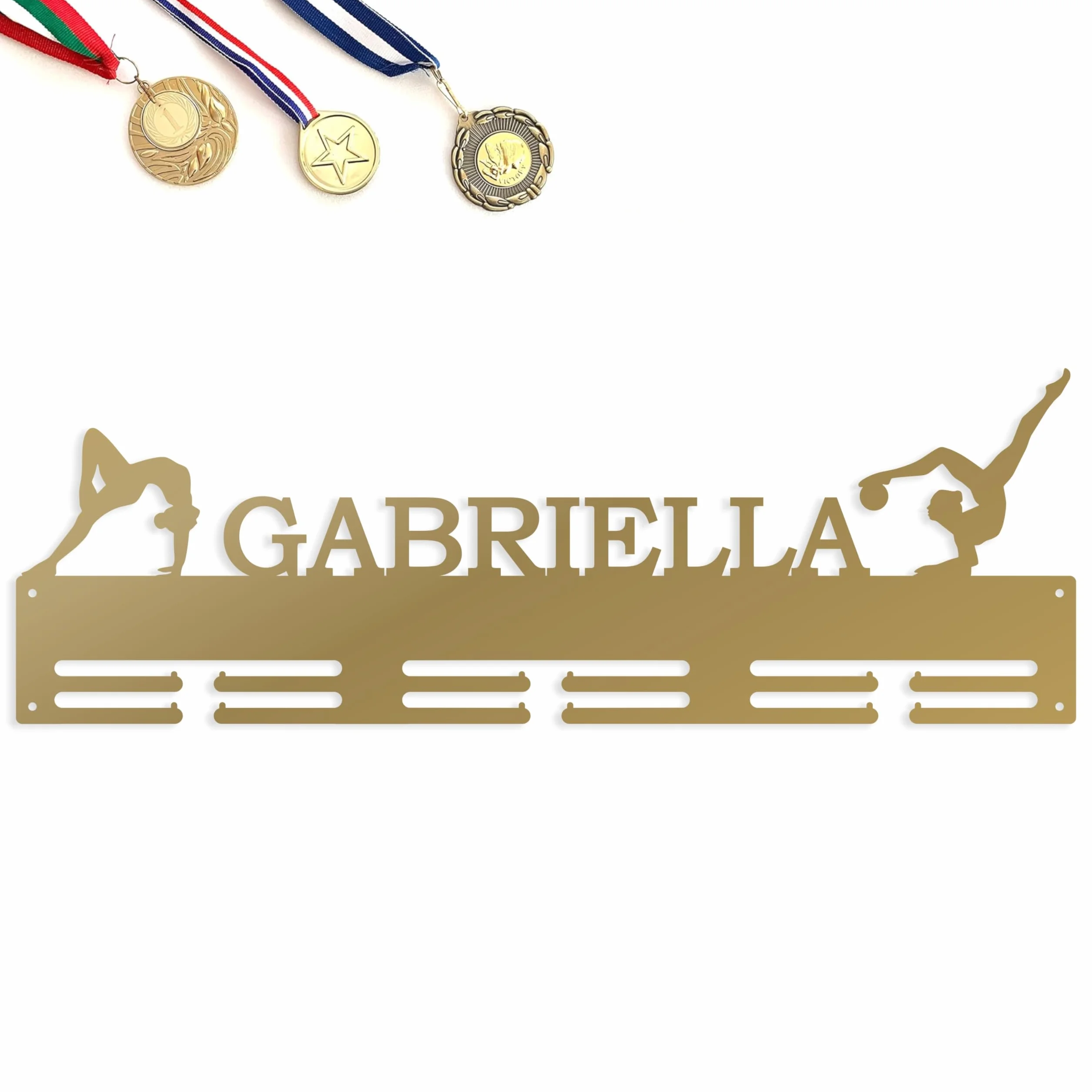 Porte-médailles pendante de gymnastique en métal personnalisé prénom, présentoir à médailles sport pour femme, décoration murale