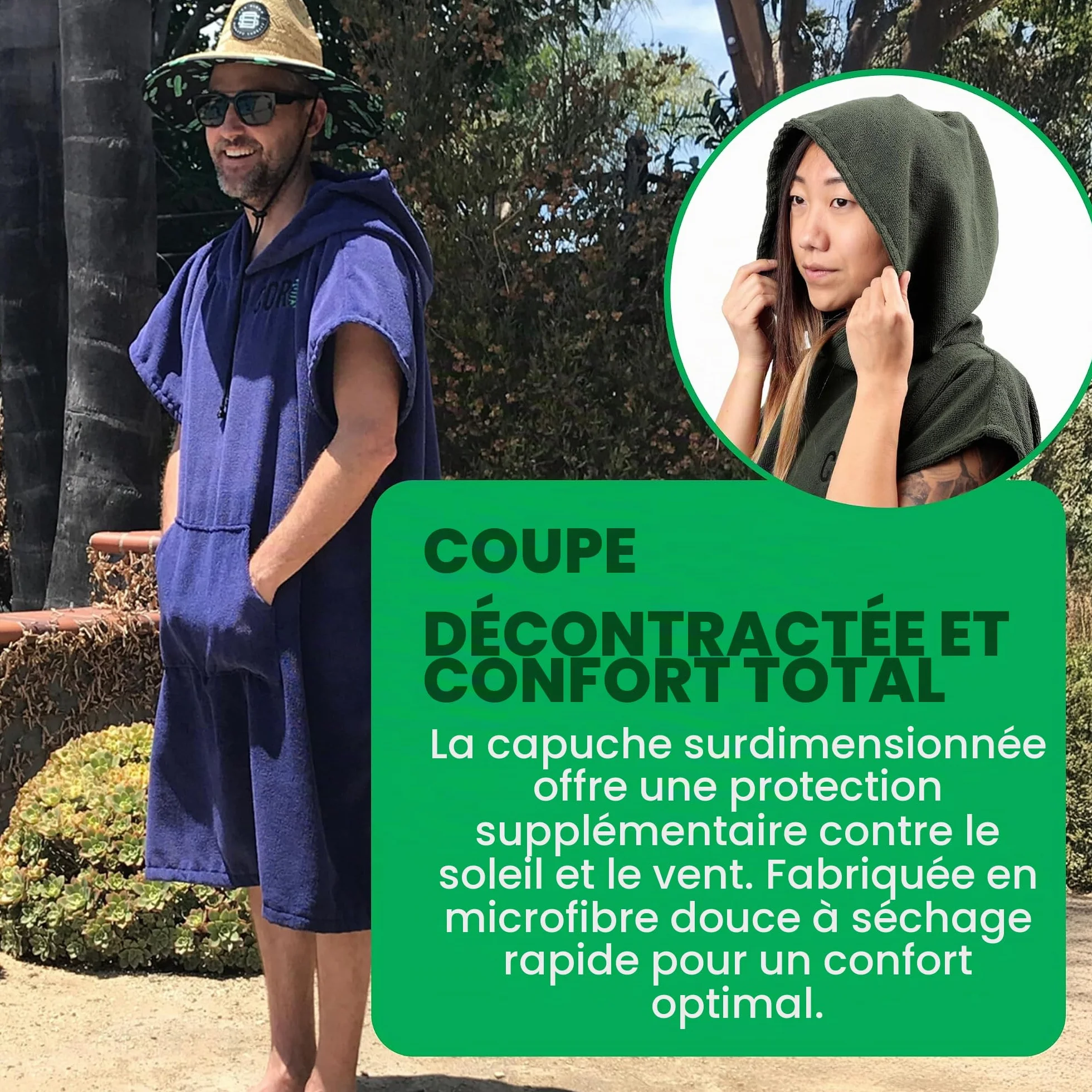 COR Surf Poncho de Surf et Bain Adulte | Serviette de Plage Peignoir pour Hommes et Femmes de (M Bleu)