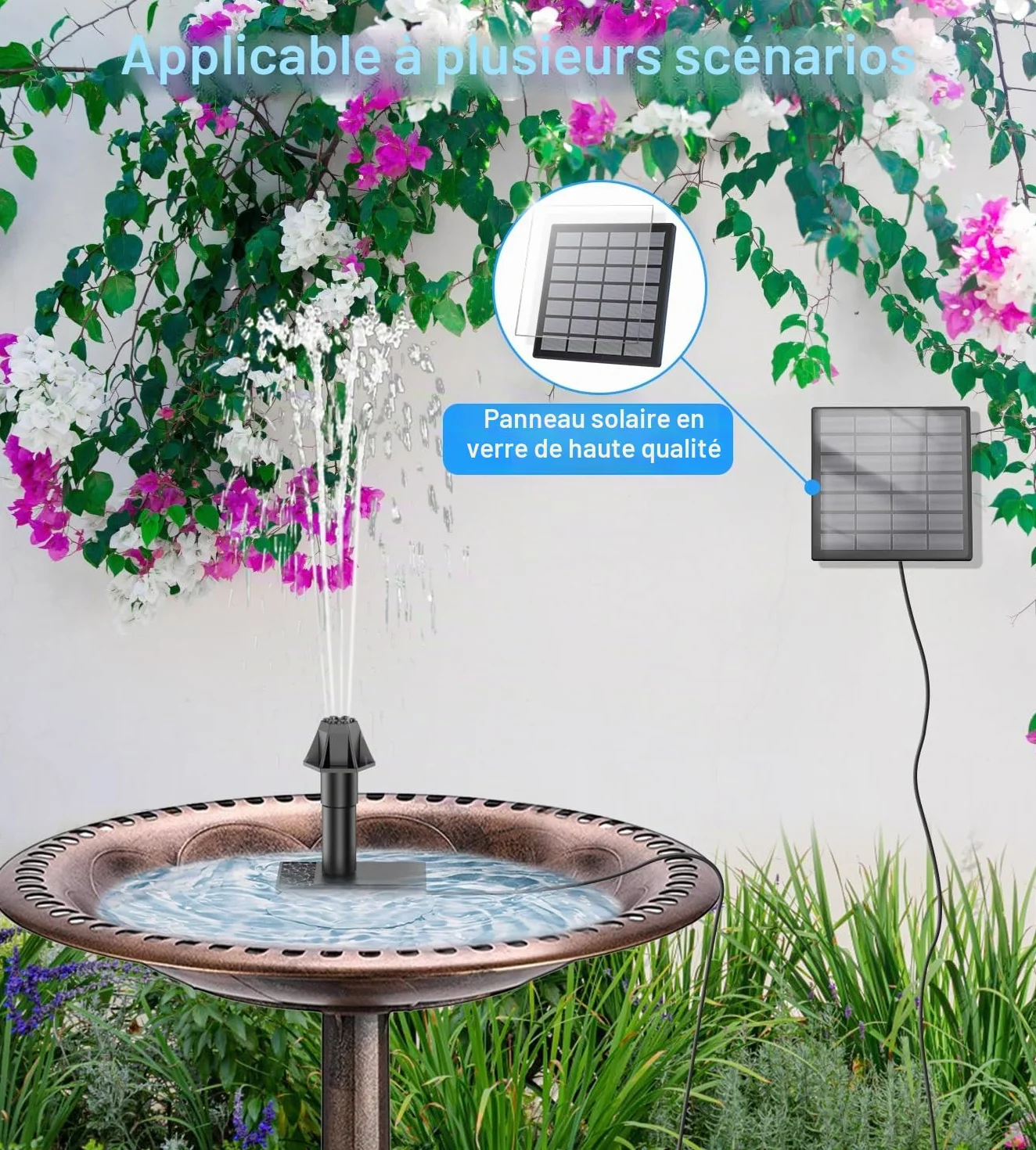Fontaine Solaire Pompe 2026 Upgraded 9.84ft Fil 10 Buses Extérieur Jardin