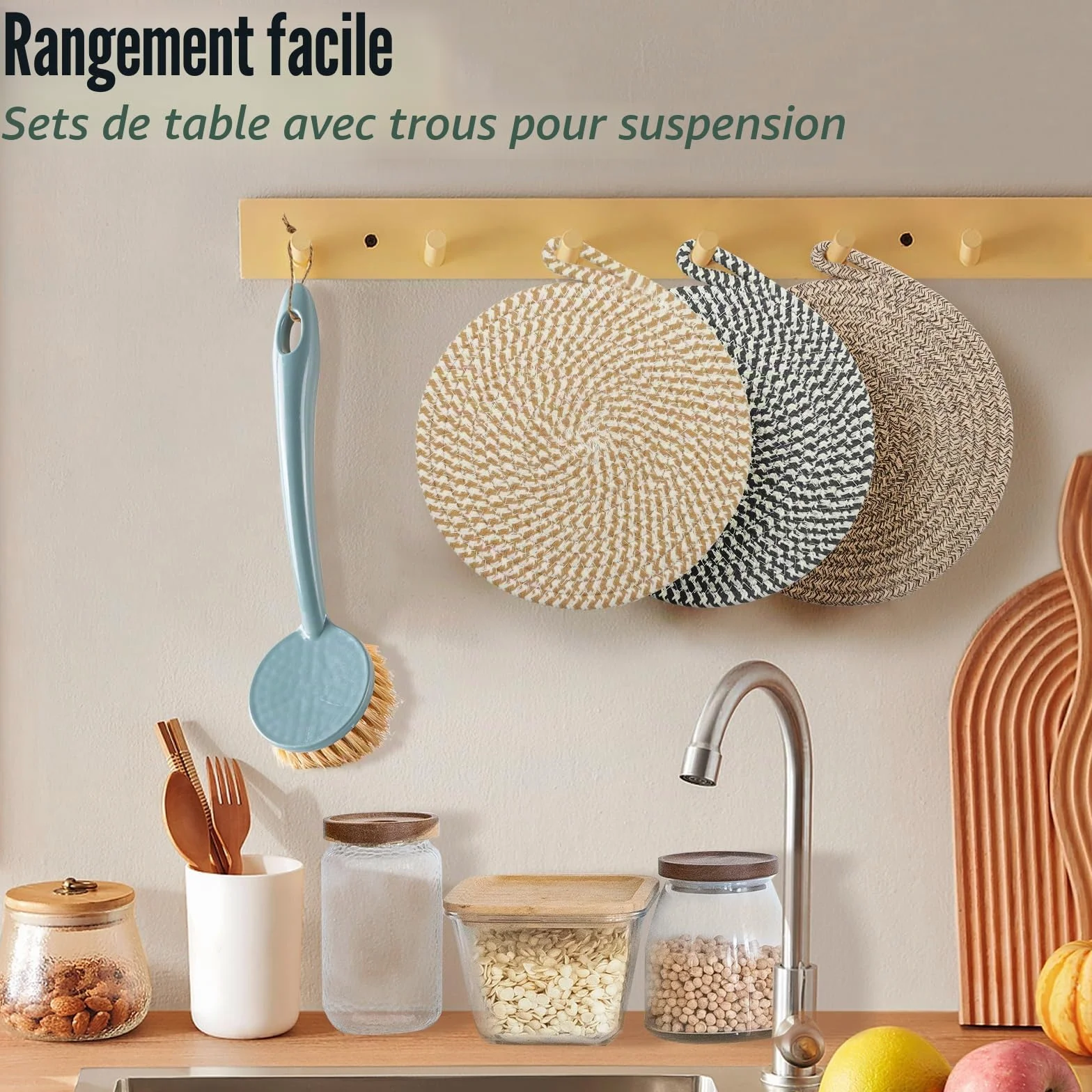 Dessous De Plat en Fil De Coton 20 cm Tressés Résistants à La Chaleur Lot De 6