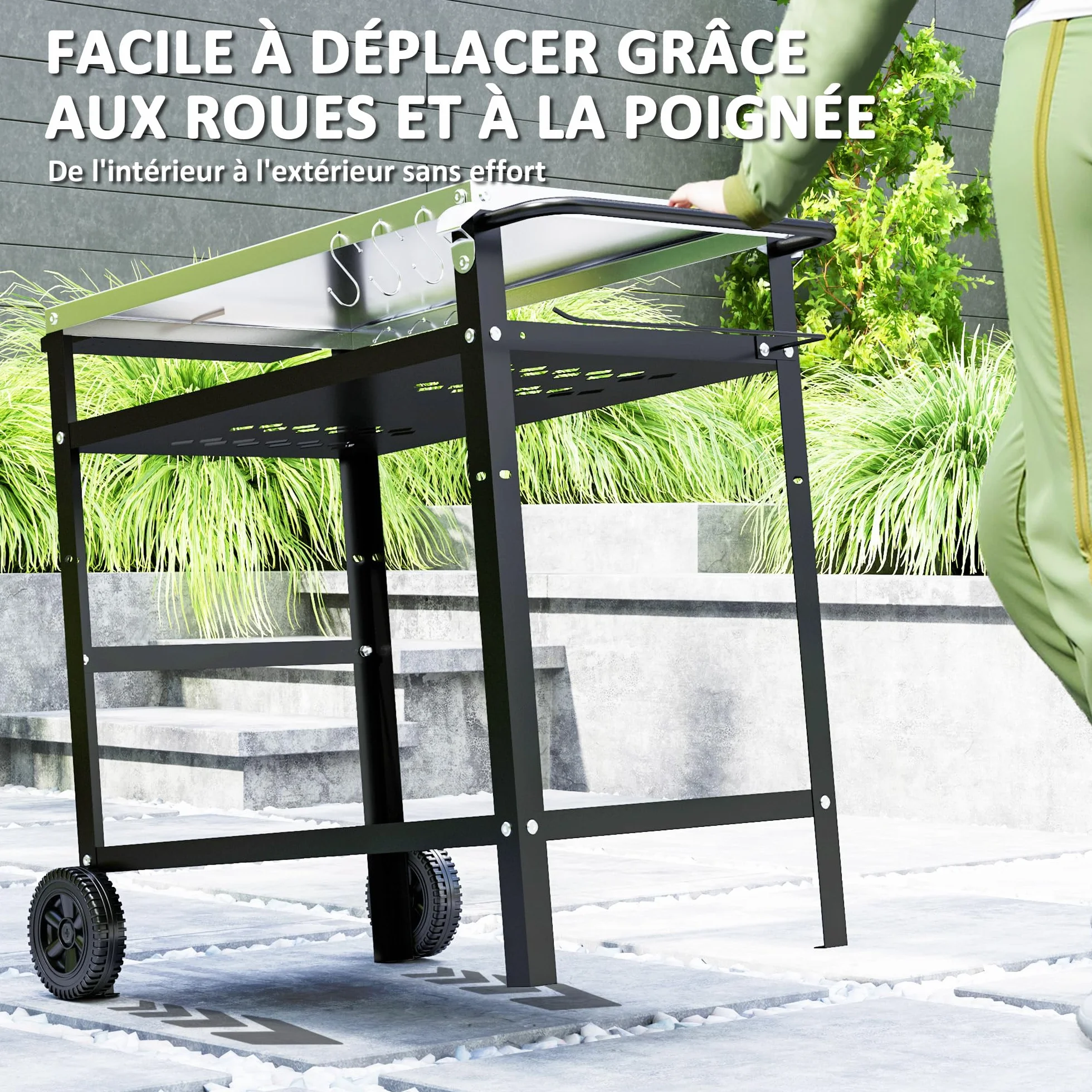 Outsunny Desserte Plancha Extérieure Acier Inoxydable Chariot Barbecue 100x52x80cm Noir