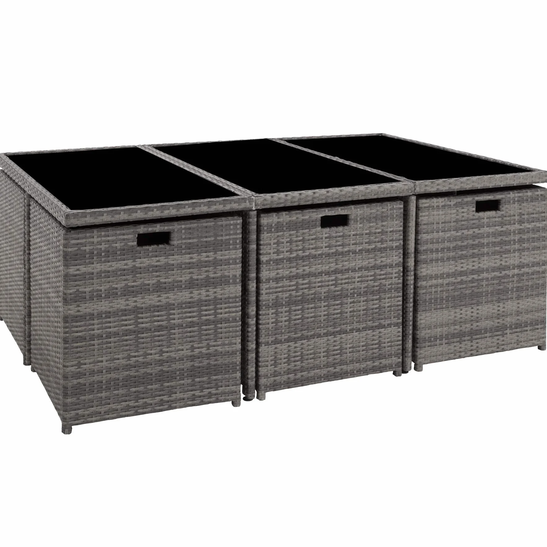 Tectake Salon de Jardin Résine Tressée Poly Rotin Table 10 Personnes Fauteuil Aluminium Encastrable Gris avec Housses