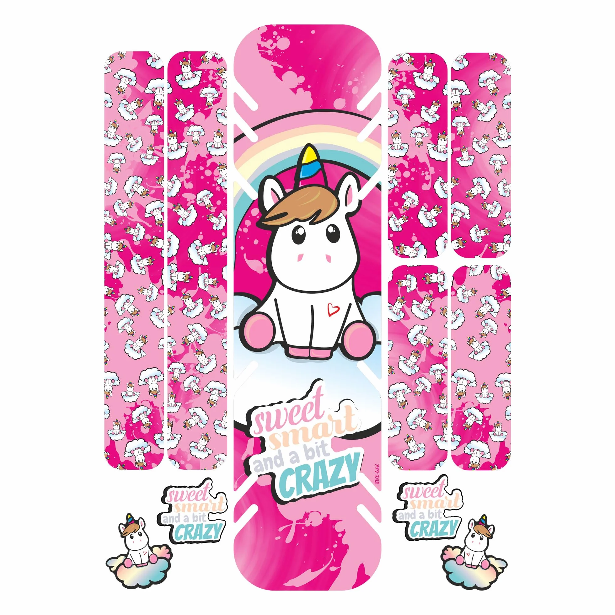 BIKE-label X400136VA Lot d'autocollants pour vélo électrique Motif licorne Rose Taille XL