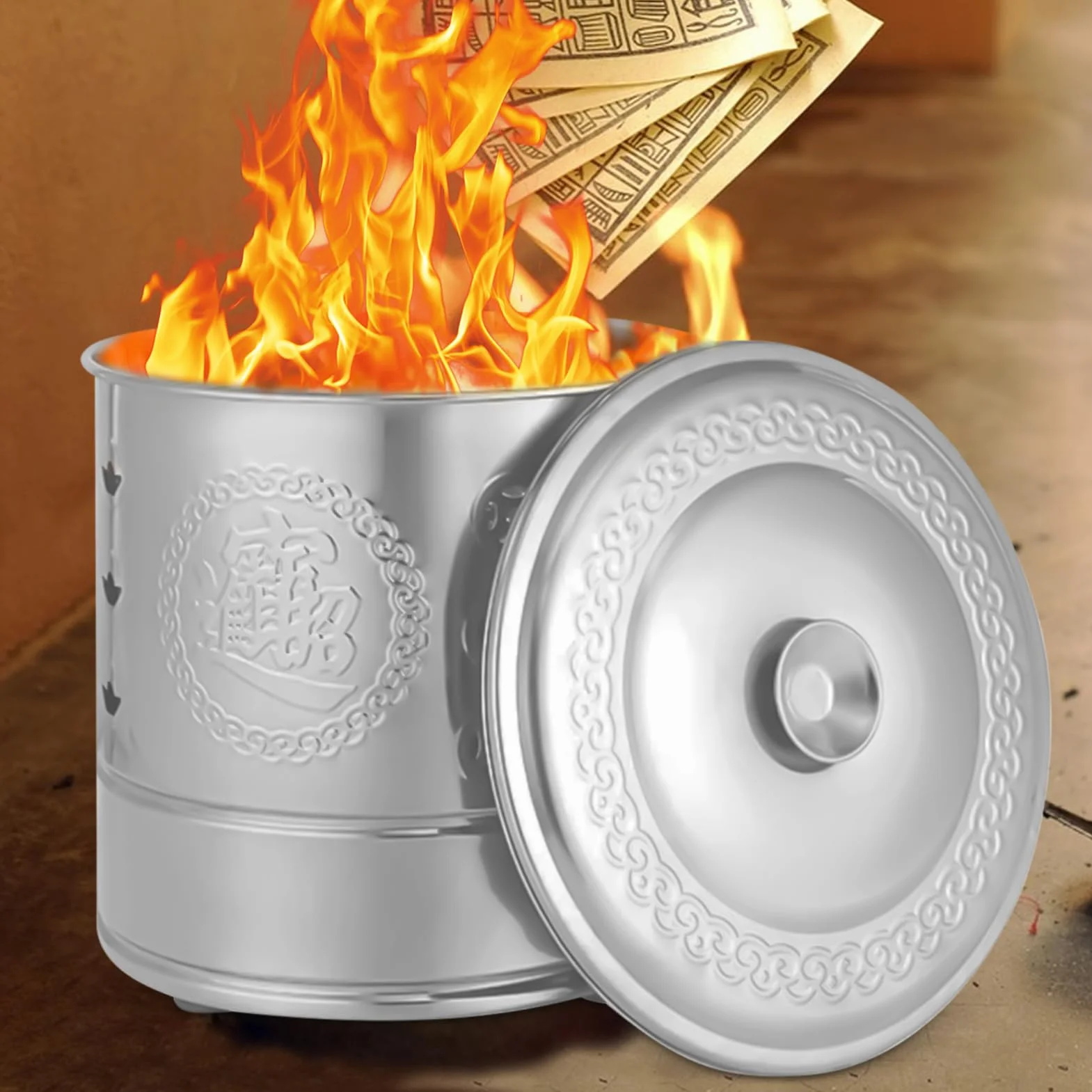 Burn Barrel Seau en Papier Inoxydable avec Poignée de Transport pour Feuilles Débris Bois Conteneur à Feu Extérieur Durable