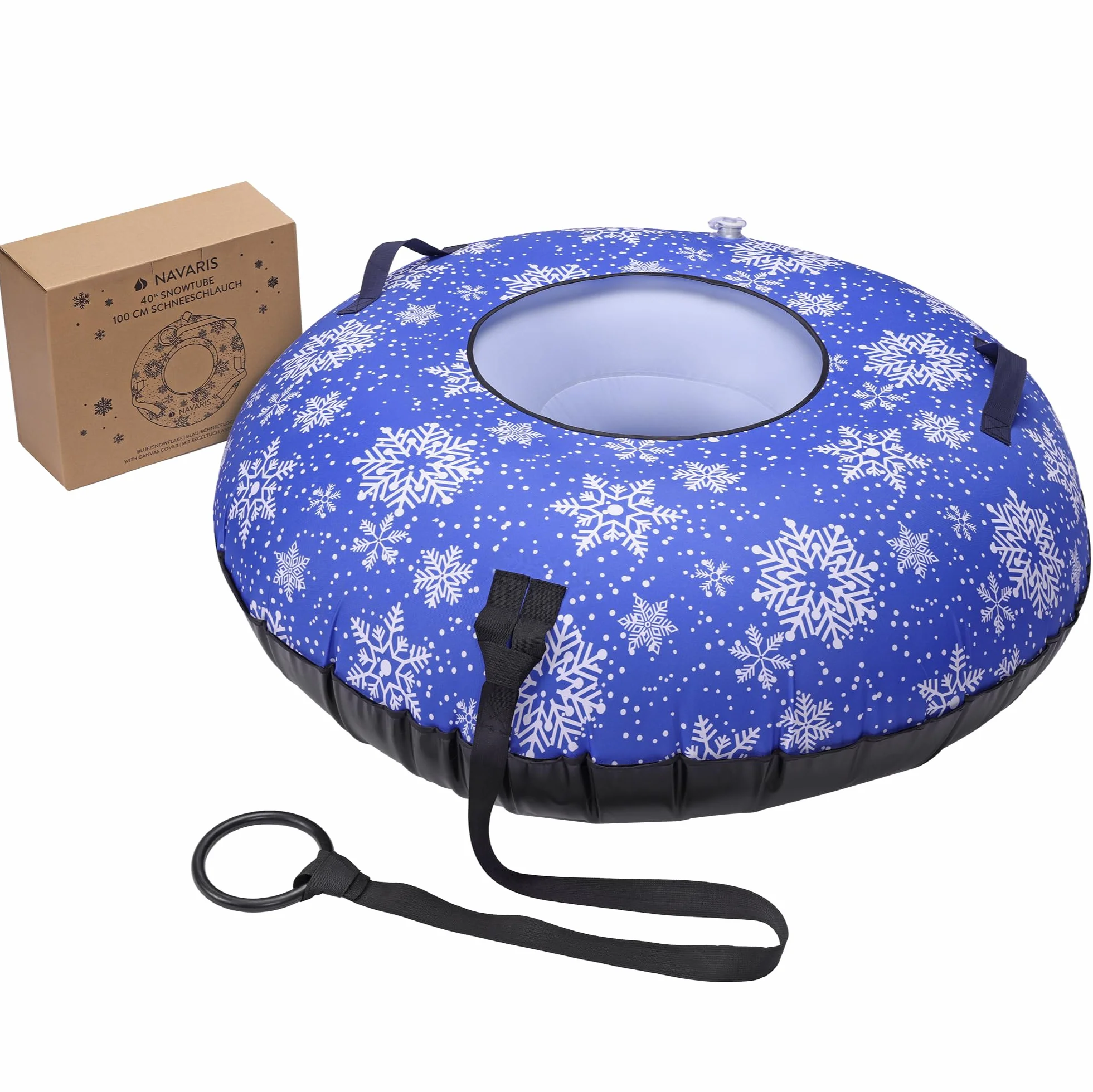 Navaris Tube à Neige Gonflable - Luge Gonflable 100 cm en Polyester avec Sangle de remorquage et poignées intégrées - Charge maximale 90 kg