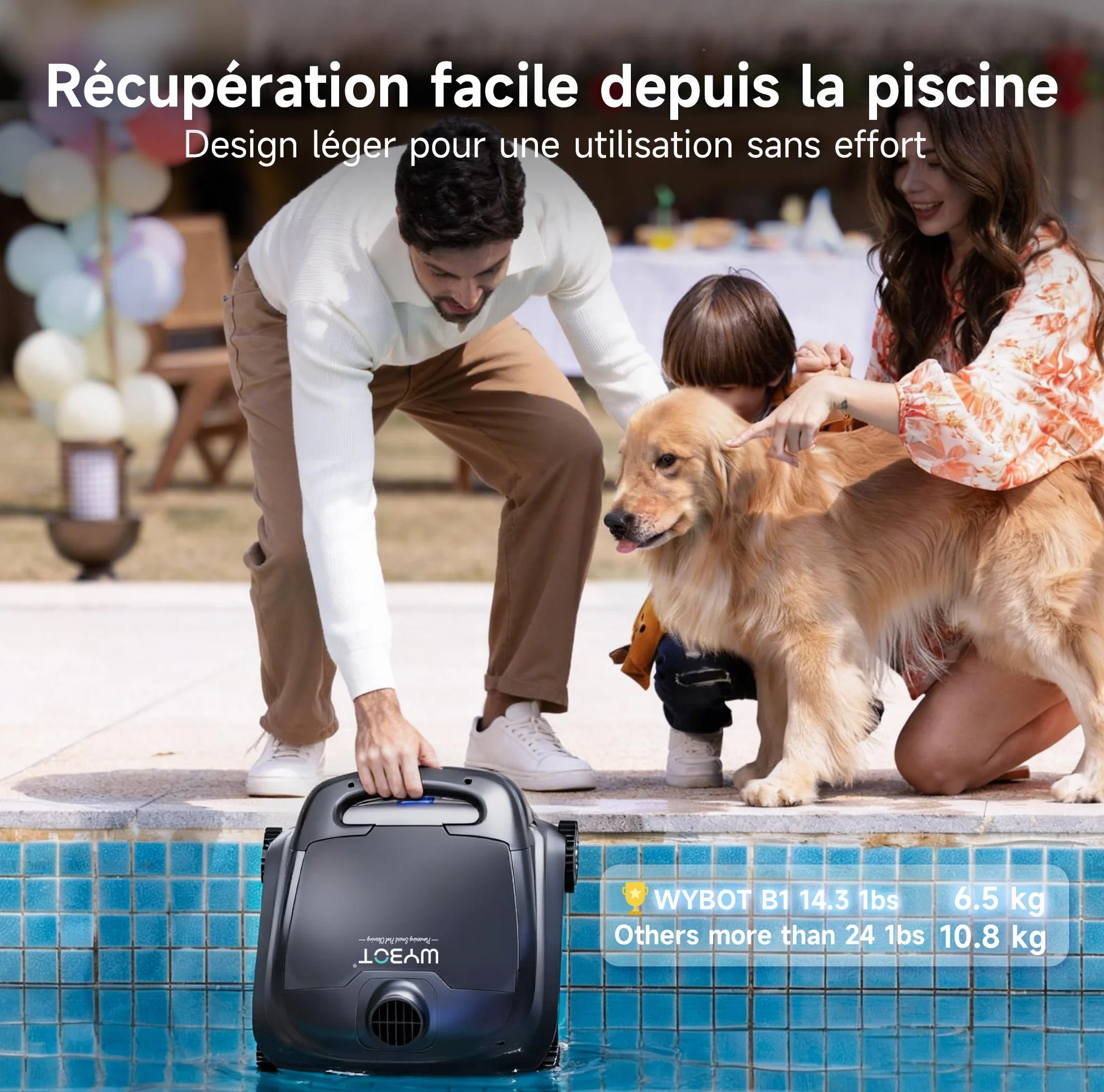 WYBOT B1 Robot de Piscine sans Fil, léger, intelligent, contrôle par Application, jusqu'à 100 Minutes, Gris/Vert