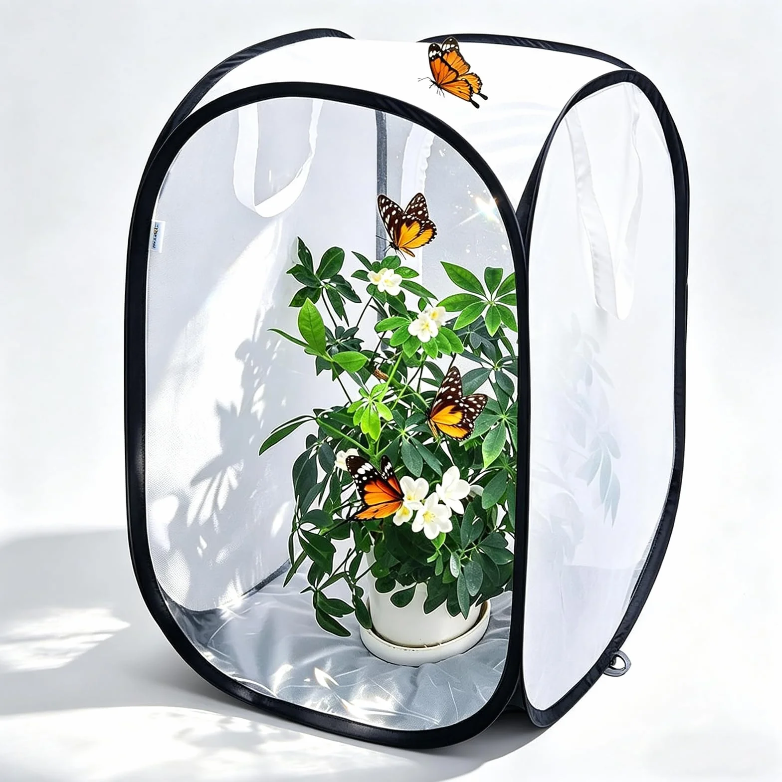 Cage d'habitat pour Insectes et Papillons, Pliable, Portable, 40x40x60cm, Blanc-Noir