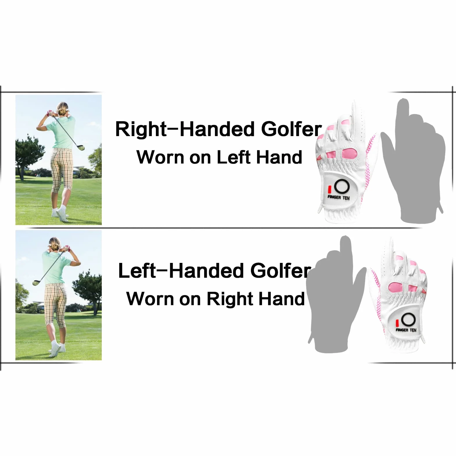 FINGER TEN Gants De Golf Femme Synthétique Pluie Poignée 3 Pack