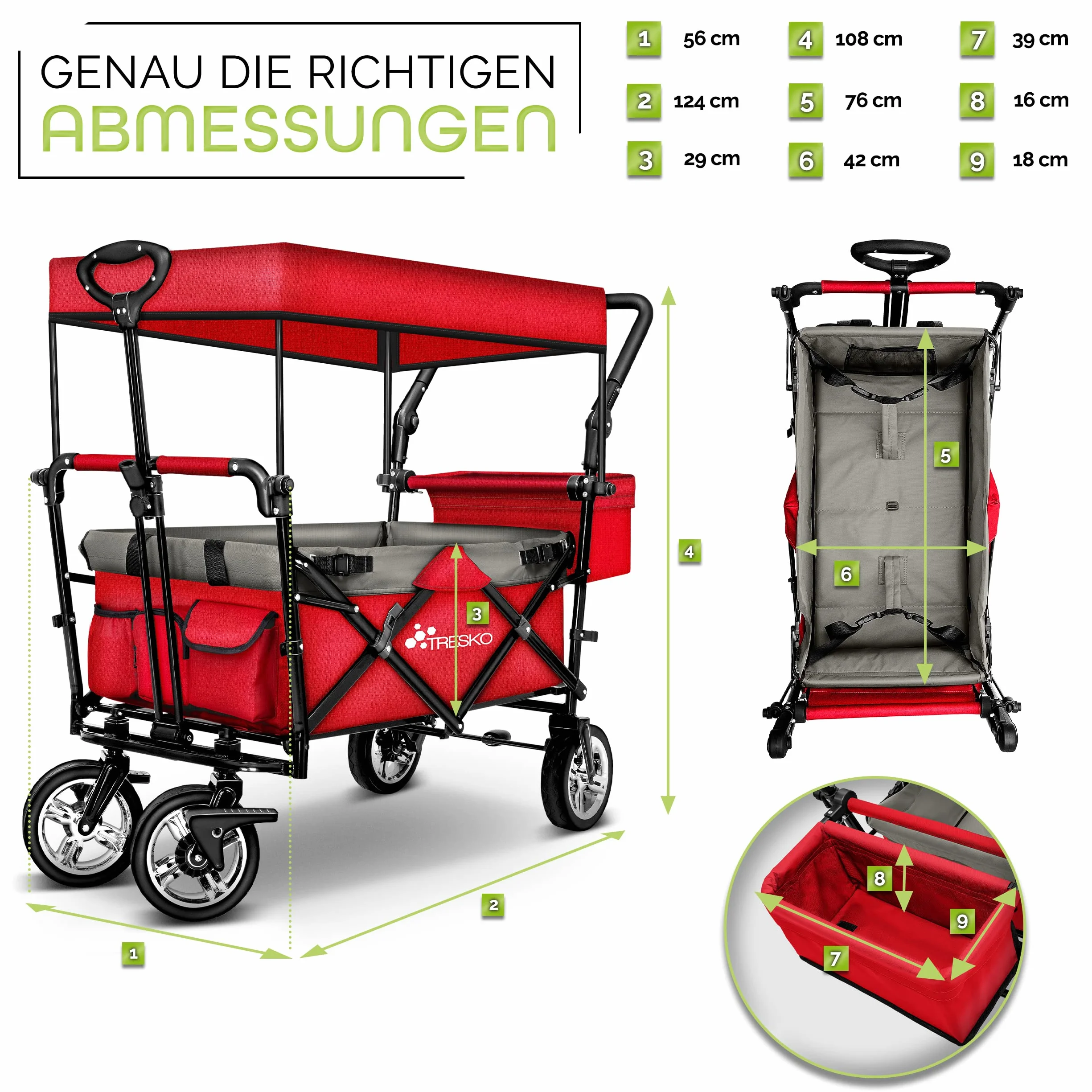 TRESKO Chariot de Transport Pliable avec Sac Isotherme et Frein pour Plage et Jardin