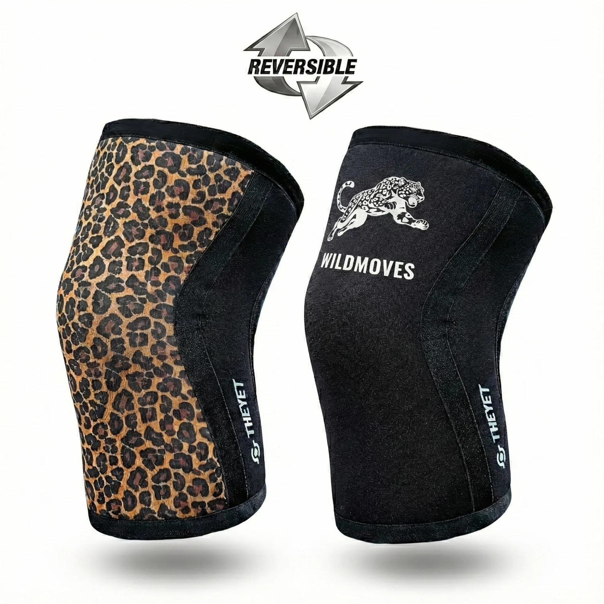 Theyet Genouillères Crossfit et Musculation Réversibles 7mm en Néoprène | Protections Sportives pour Genoux Animal Print Femme | Compression Haltérophilie Powerlifting, Fitness, Gym et Squat (Paire)