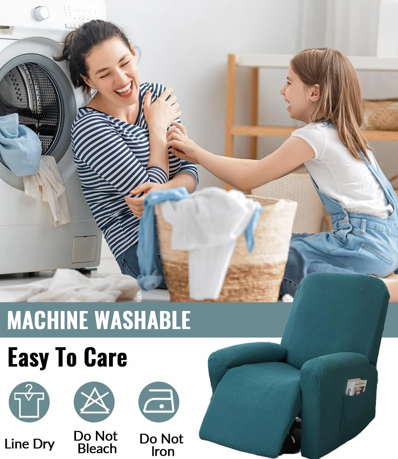 Housse de Fauteuil Relax Inclinable Électrique, Jacquard Vert Foncé, Élastique Extensible 4 Pièces