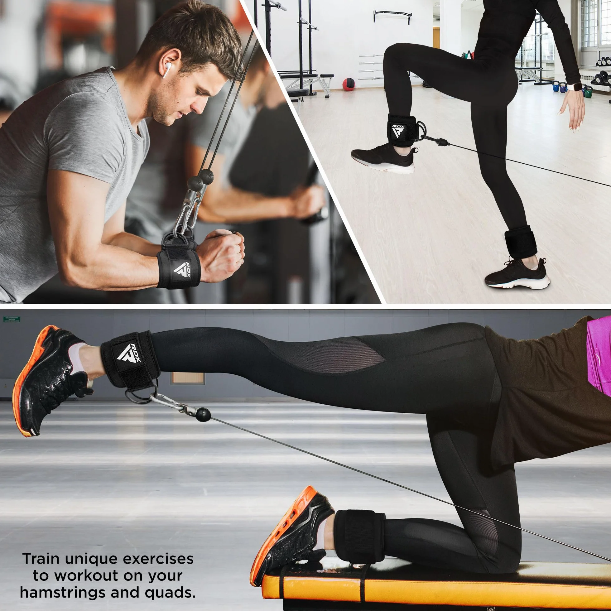 RDX Sangle Cheville Musculation Anneau Fixation Ankle Straps Poignet Wraps Fitness Entraînement