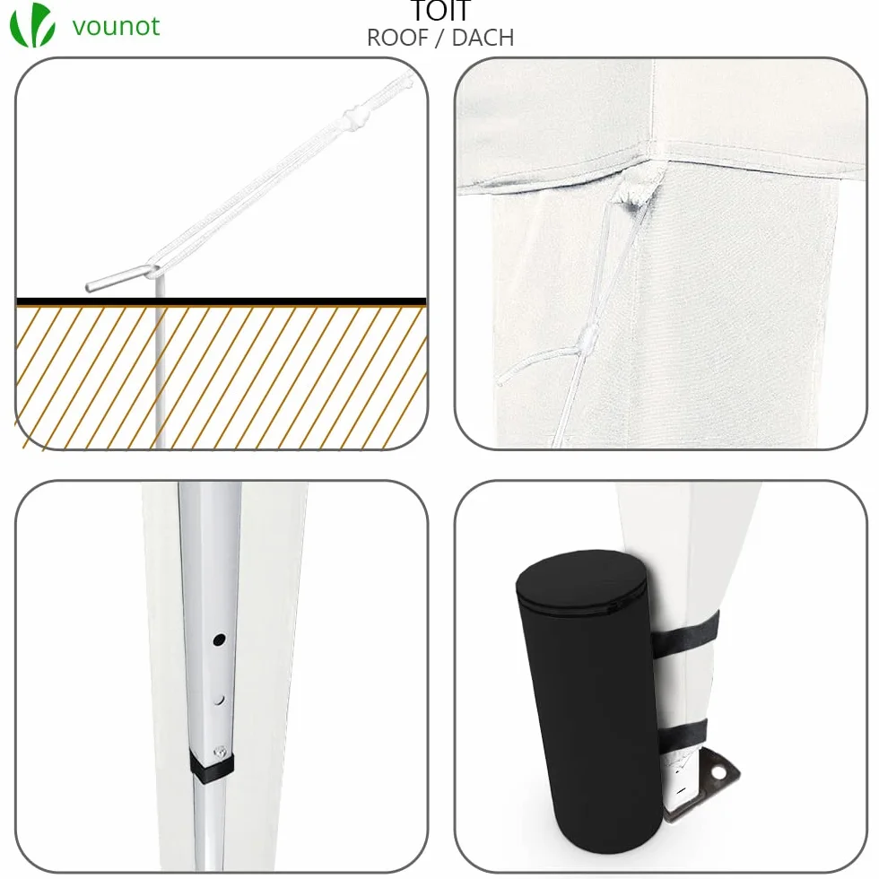 VOUNOT® Tonnelle de Jardin Tente 3x3m Pliable avec 4 Côtés et Sacs de Sable Blanc