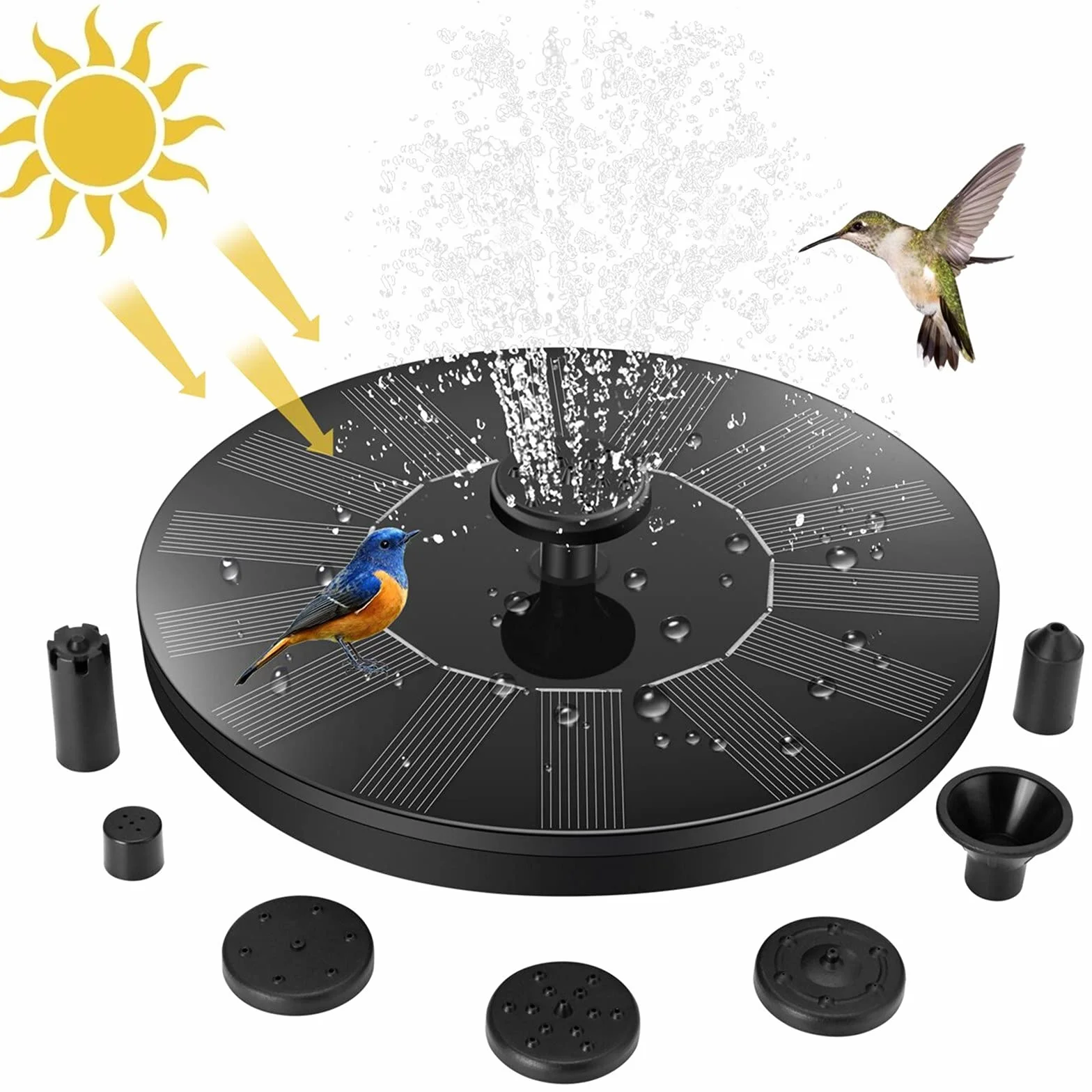 Fontaine Solaire Exterieure de Jardin Pompe 7 Buses Abreuvoir Oiseaux Bains Etangs Patio Decoration