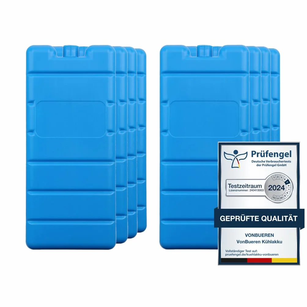 VonBueren Pain de Glace pour Sac Isotherme | Lot de 8 | jusqu'à 12 Heures de Temps de Refroidissement | 7.5 x 16.5 x 2 cm | Plastique