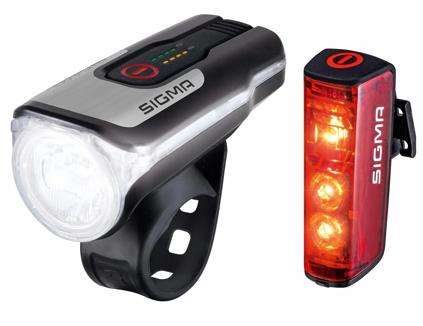 Sigma Sport - LED Fahrradlicht Set Aura 80 und Blaze | StVZO zugelassenes, akkubetriebenes Vorderlicht und Rücklicht mit Bremsfunktion